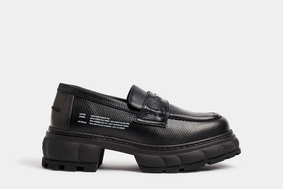 Quantum Vegan raised Loafer shoes in snakeskin optic out of Appleskin in Black Apple shown from the side