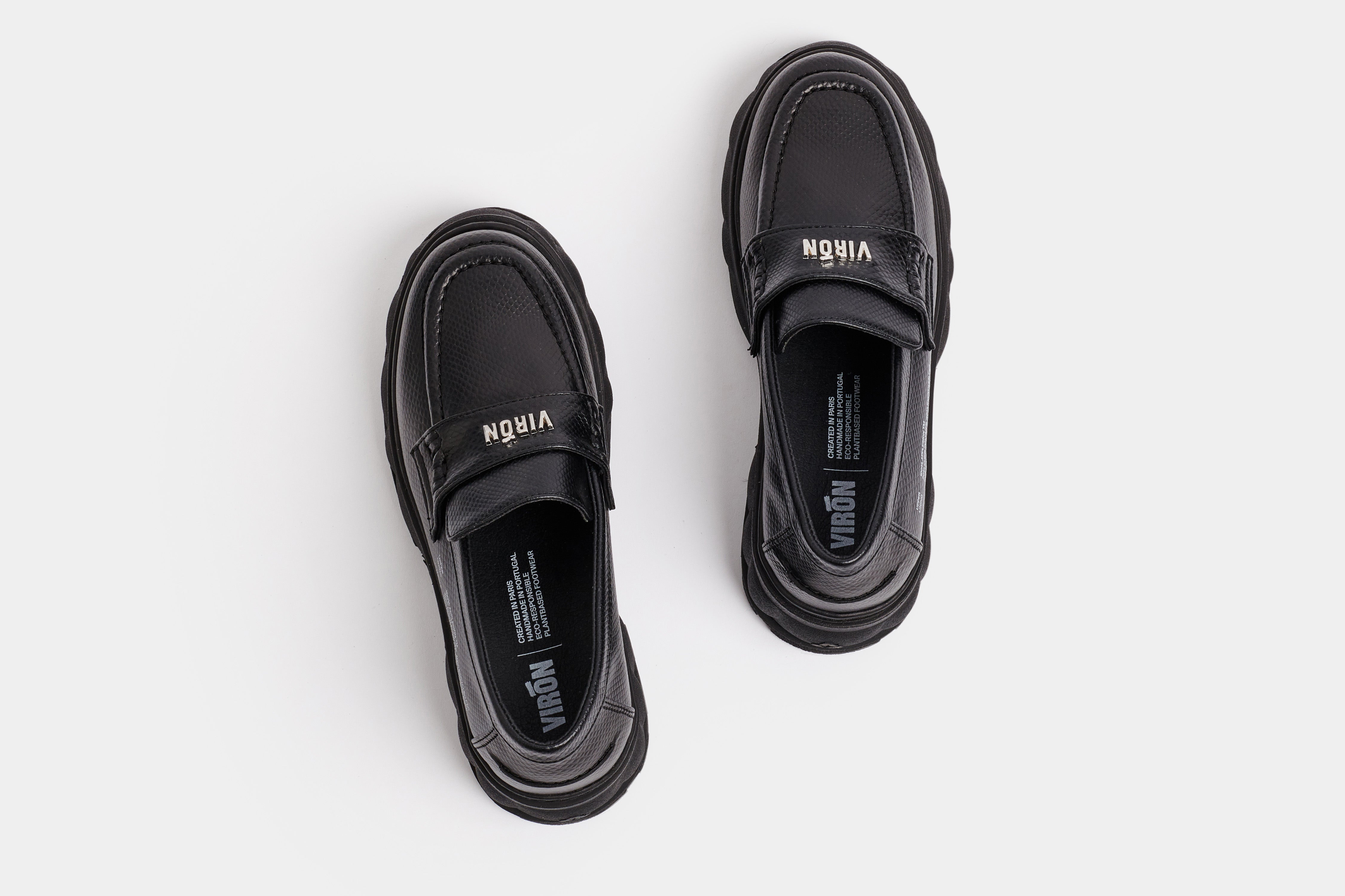 Quantum Vegan raised Loafer shoes in snakeskin optic out of Appleskin in Black Apple shown from the top