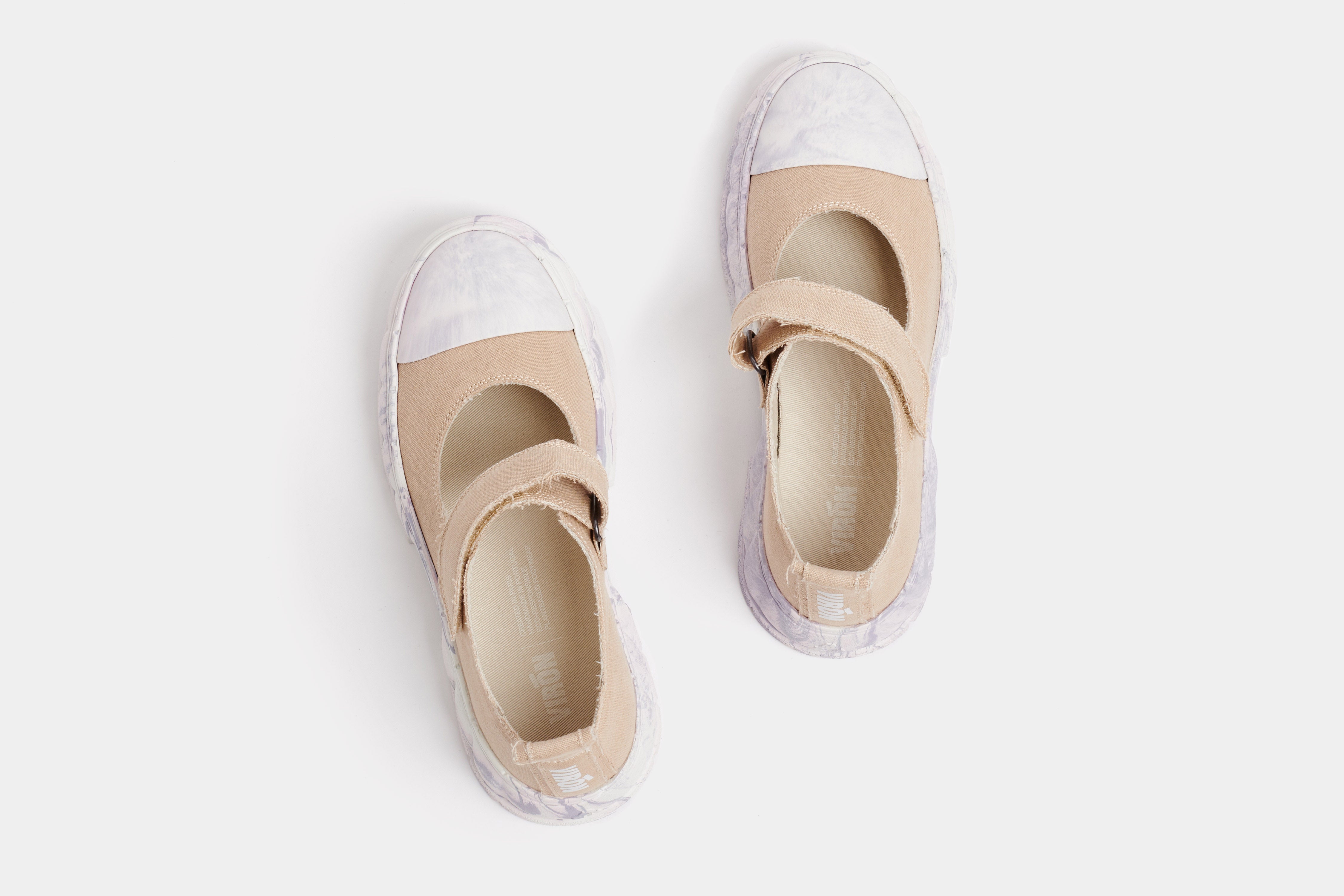 1999 Vegan beige velcro shoes made from recycled cotton shown from the top