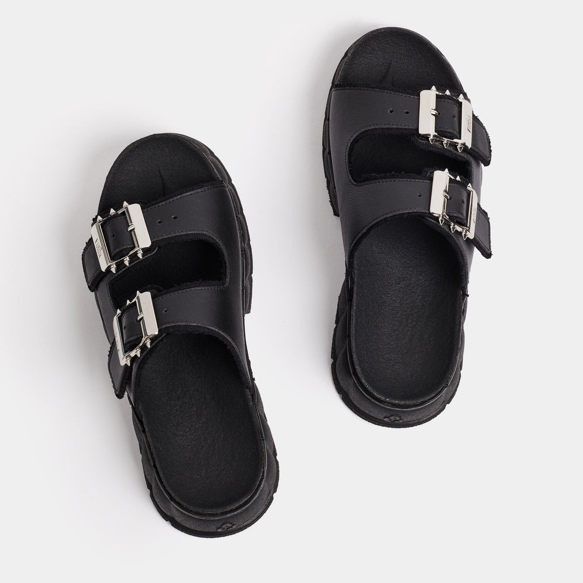 2018 Vegan black platform sandal made from corn leather shown from the top