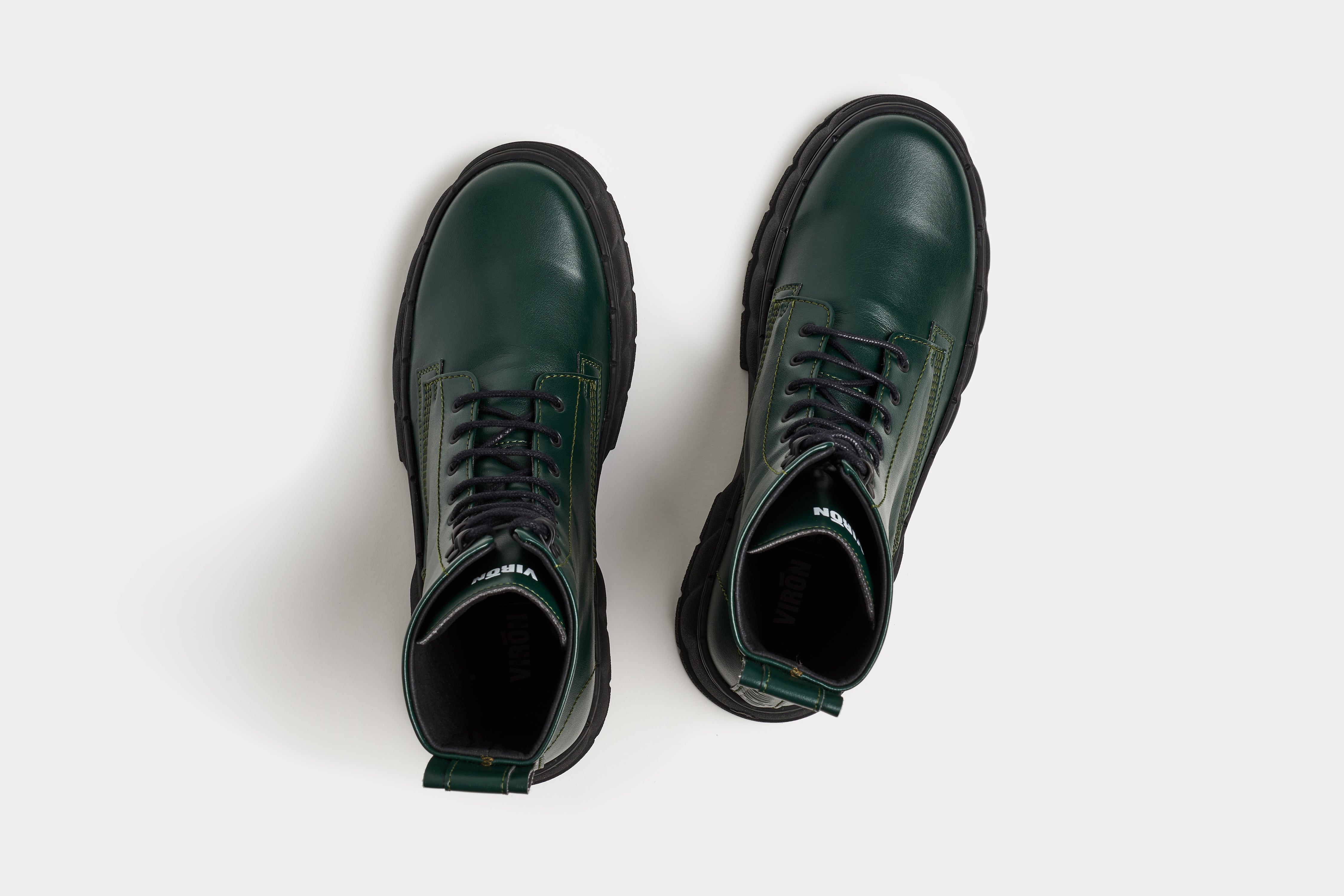 vegan leather 1992 combat boot in dark green from the top 