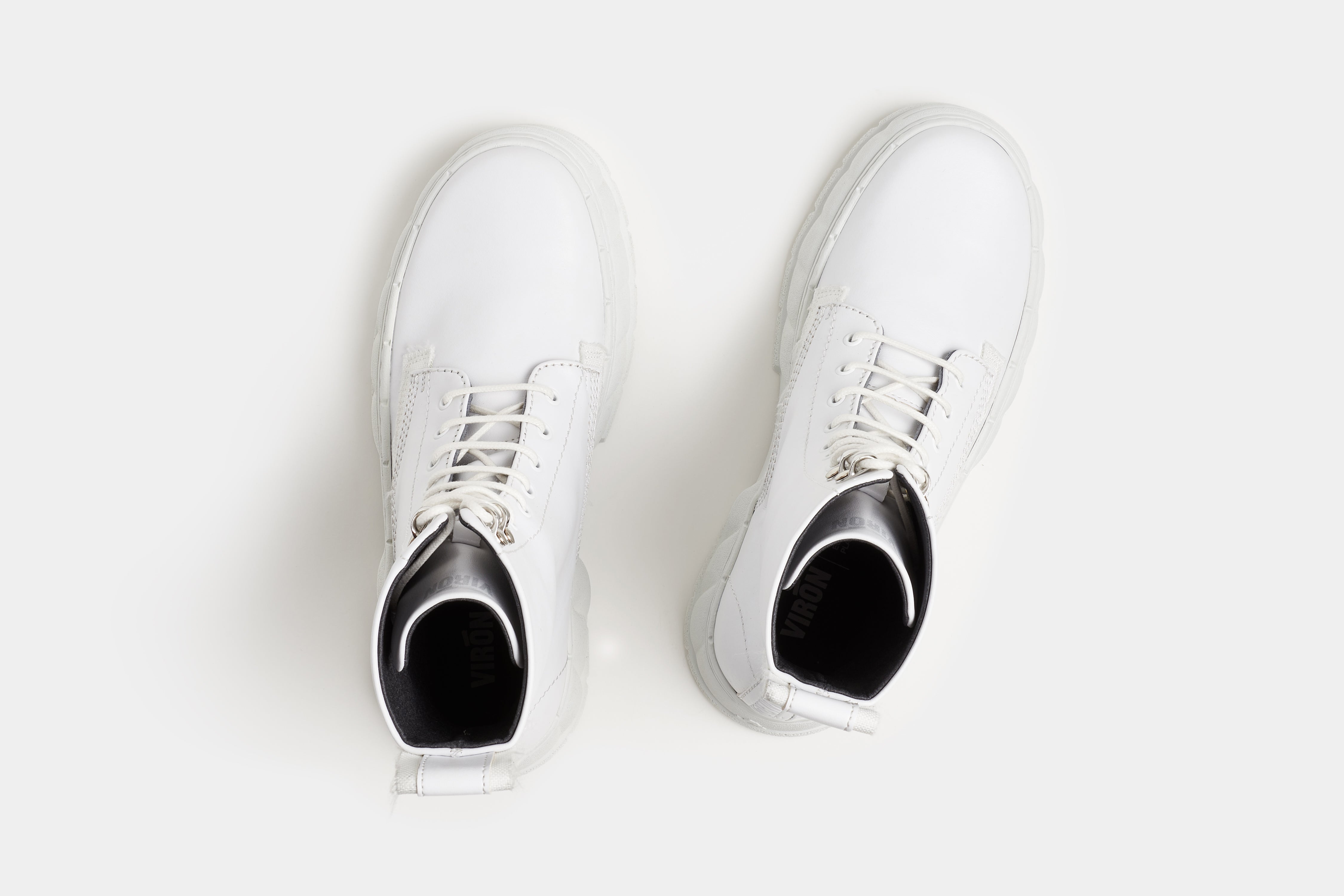 1992 Vegan combat boot out of Appleskin in white shown from the top