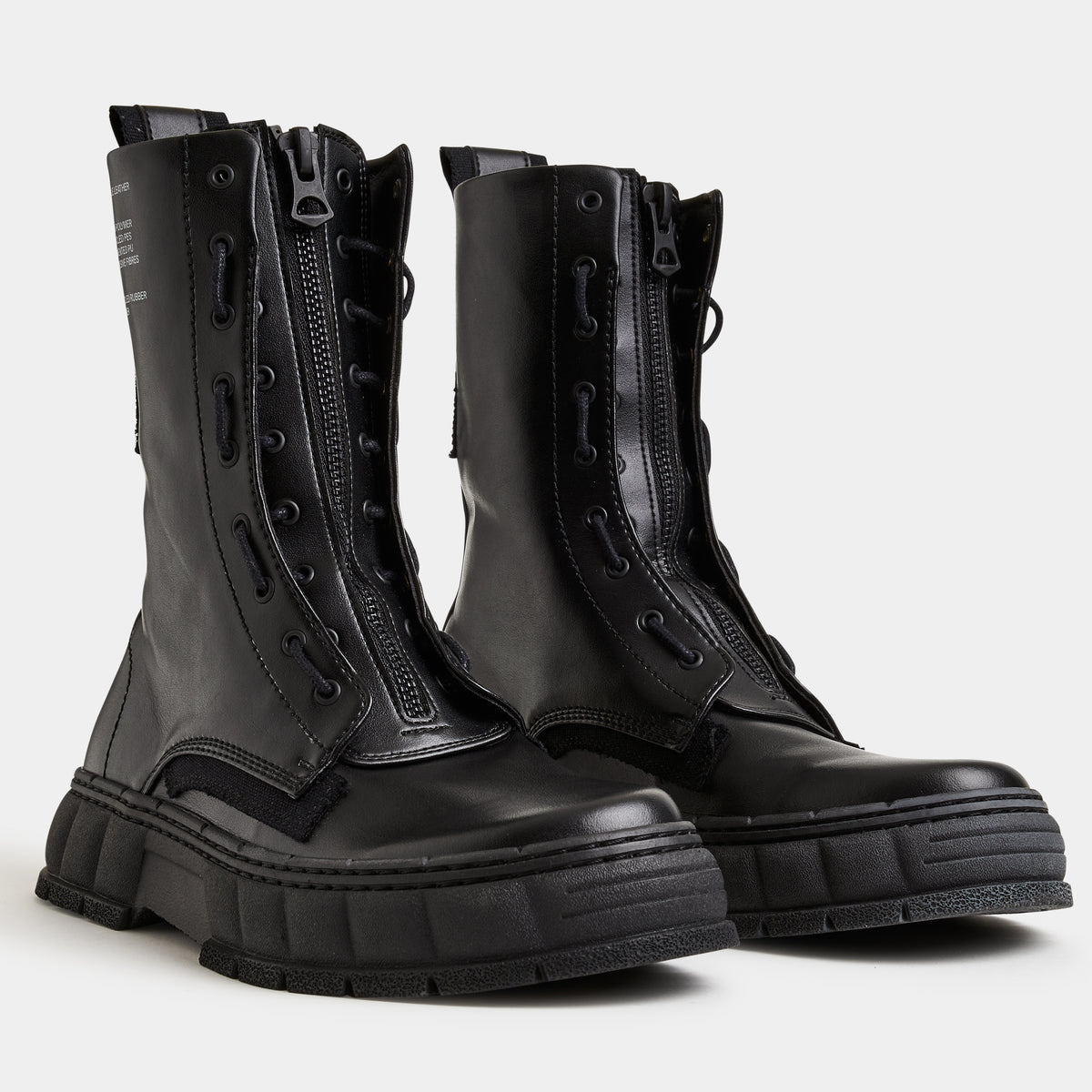 1992 Vegan combat boot with zipper made from vegan leather in Black Apple shown from the front