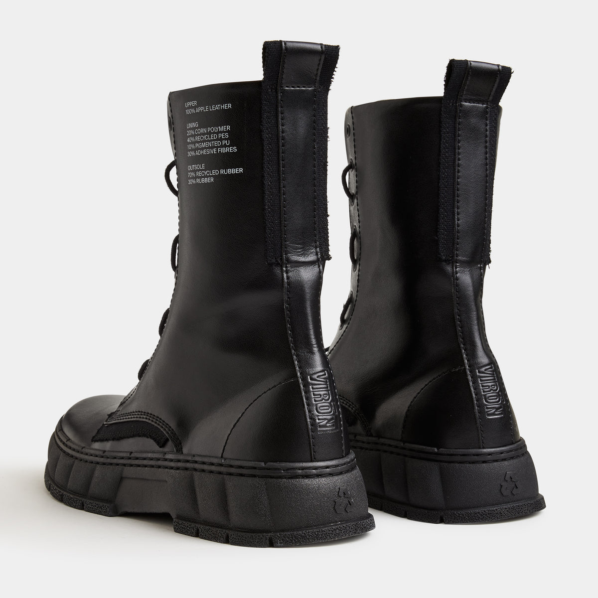 1992 Vegan combat boot with zipper made from vegan leather in Black Apple shown from the back