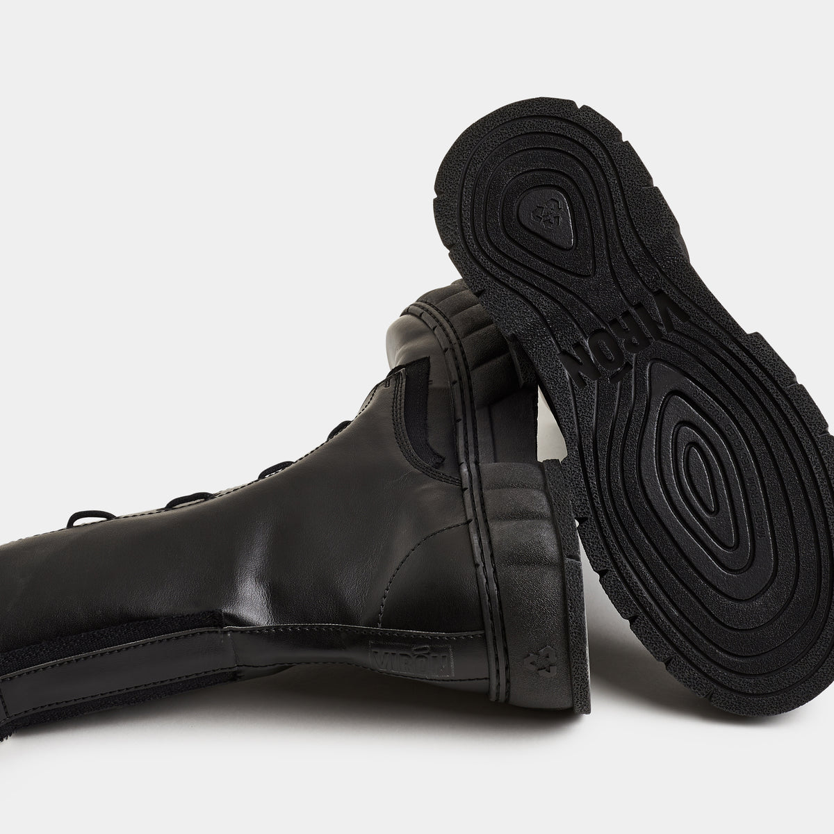 1992 Vegan combat boot with zipper made from vegan leather in Black Apple shown from the bottom