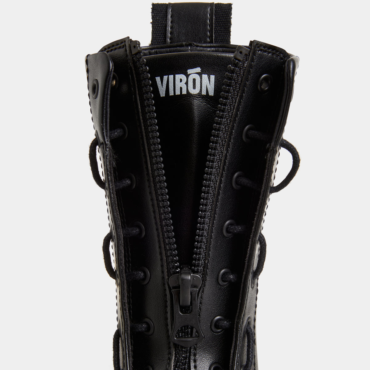 1992 Vegan combat boot with zipper made from vegan leather in Black Apple shown close up