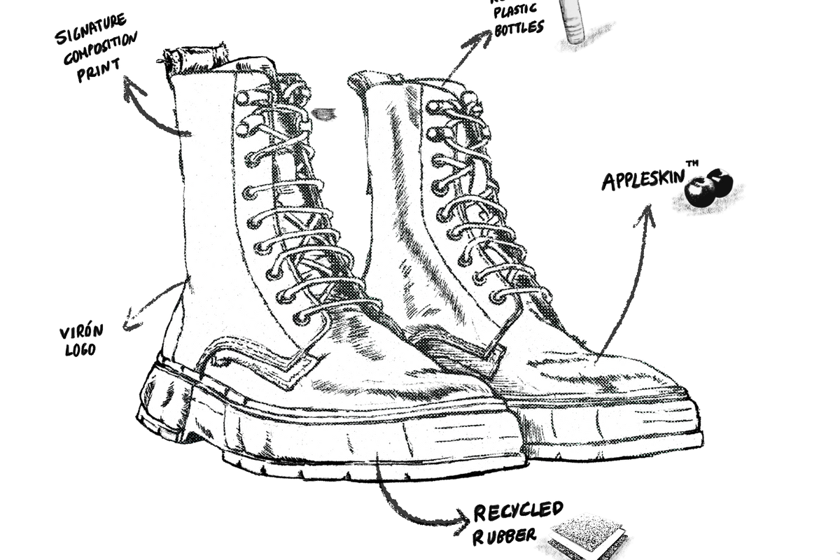 vegan leather 1992 combat boot in dark green sketch 