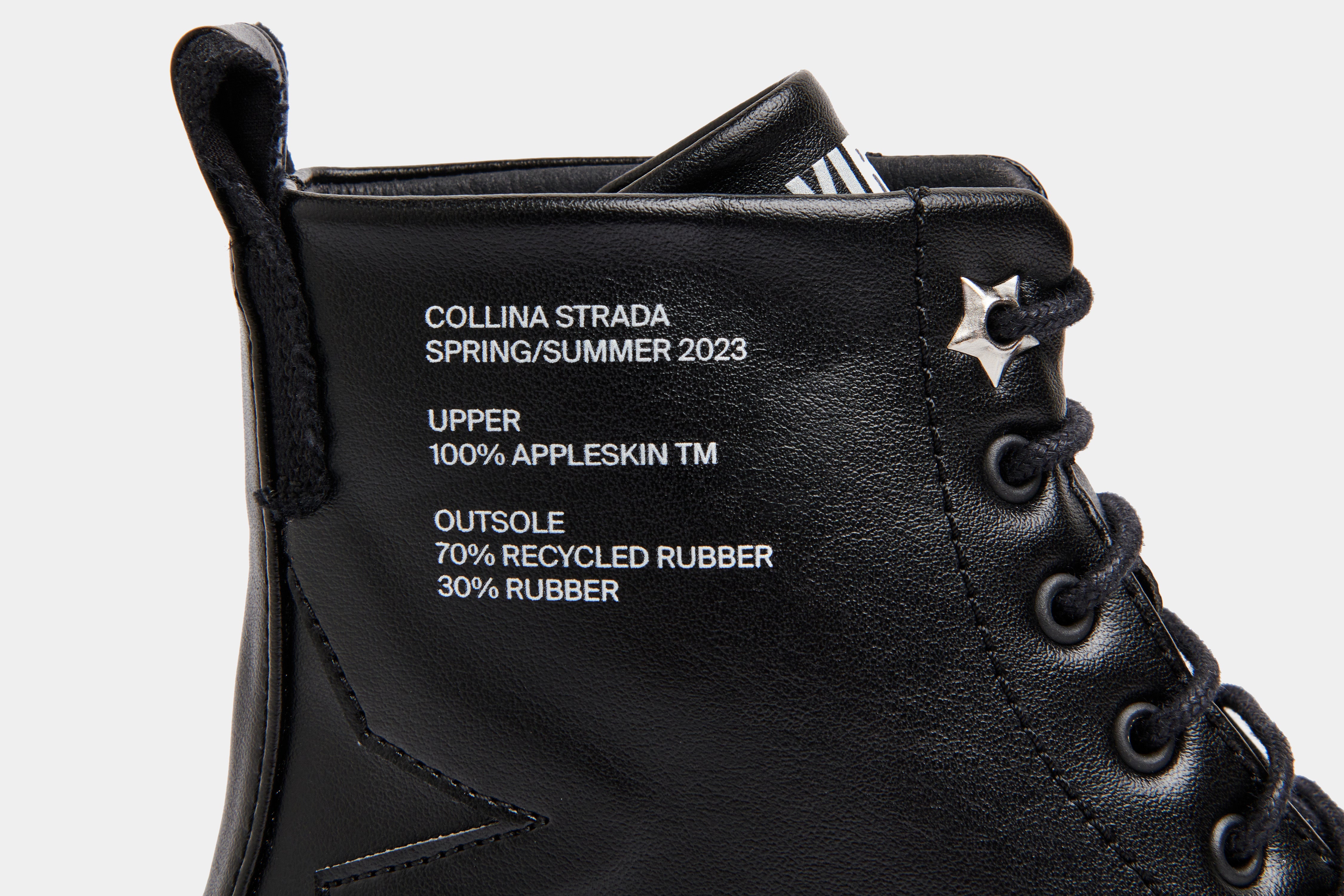 1992c Virón x collina Strada Vegan boots made from apple leather in black apple shown close up