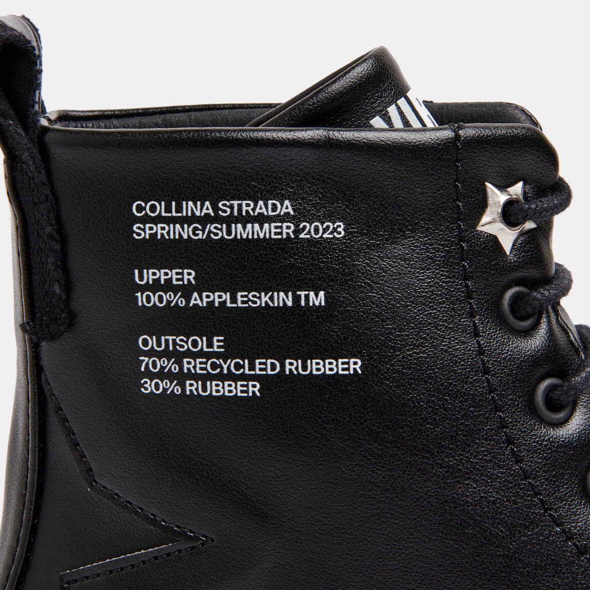 1992c Virón x collina Strada Vegan boots made from apple leather in black apple shown close up