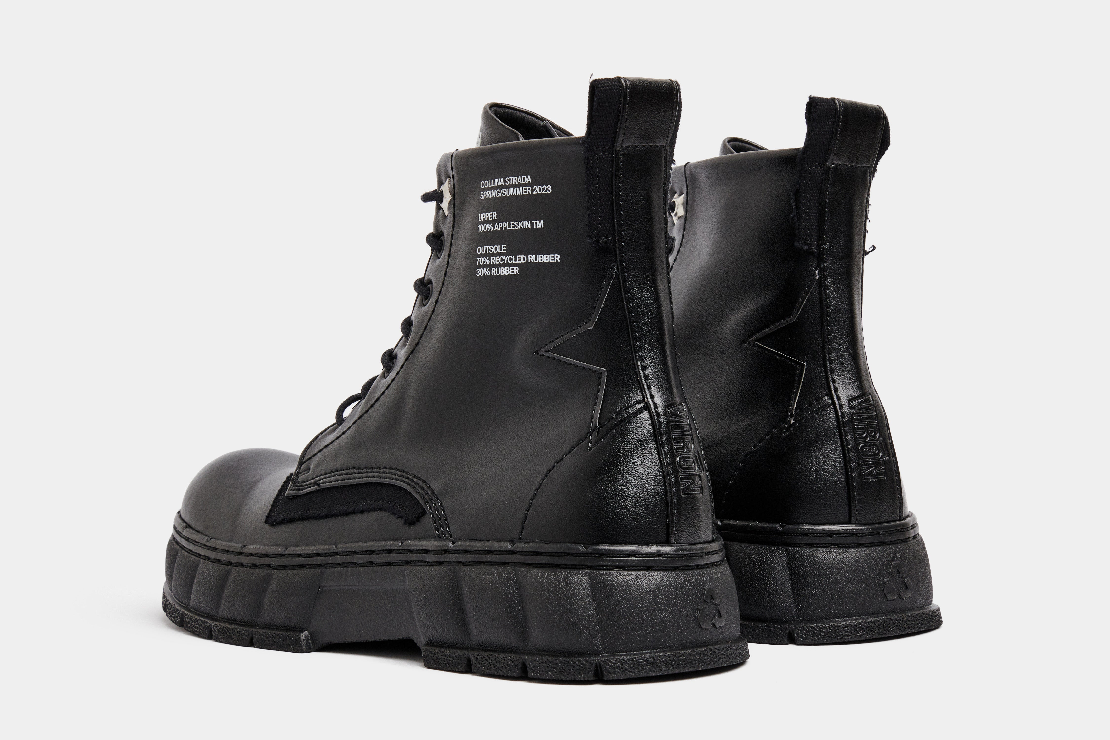 1992c Virón x collina Strada Vegan boots made from apple leather in black apple shown from the back