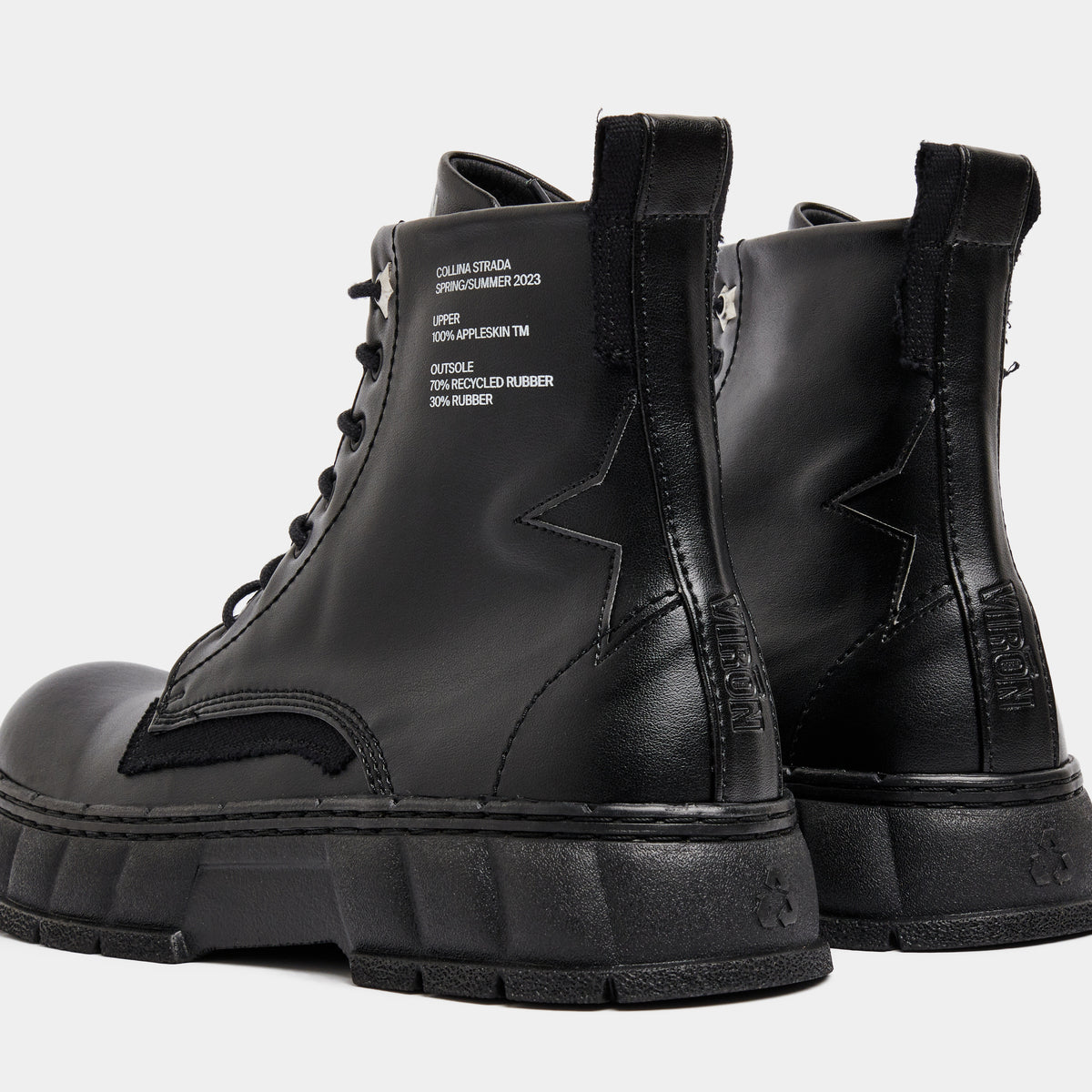 1992c Virón x collina Strada Vegan boots made from apple leather in black apple shown from the back