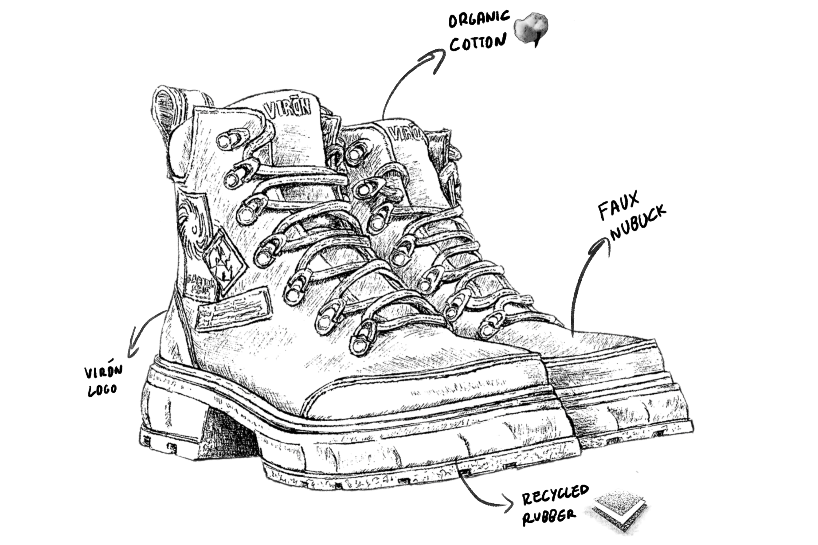 Disruptor Vegan Hiking boot out of Apple X in Black Apple sketch