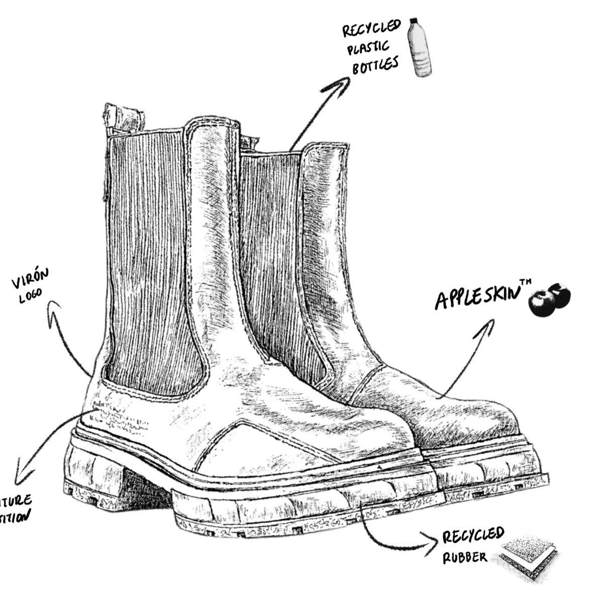 Paradigm Vegan chunky Chelsea boot out of Appleskin in black apple sketch