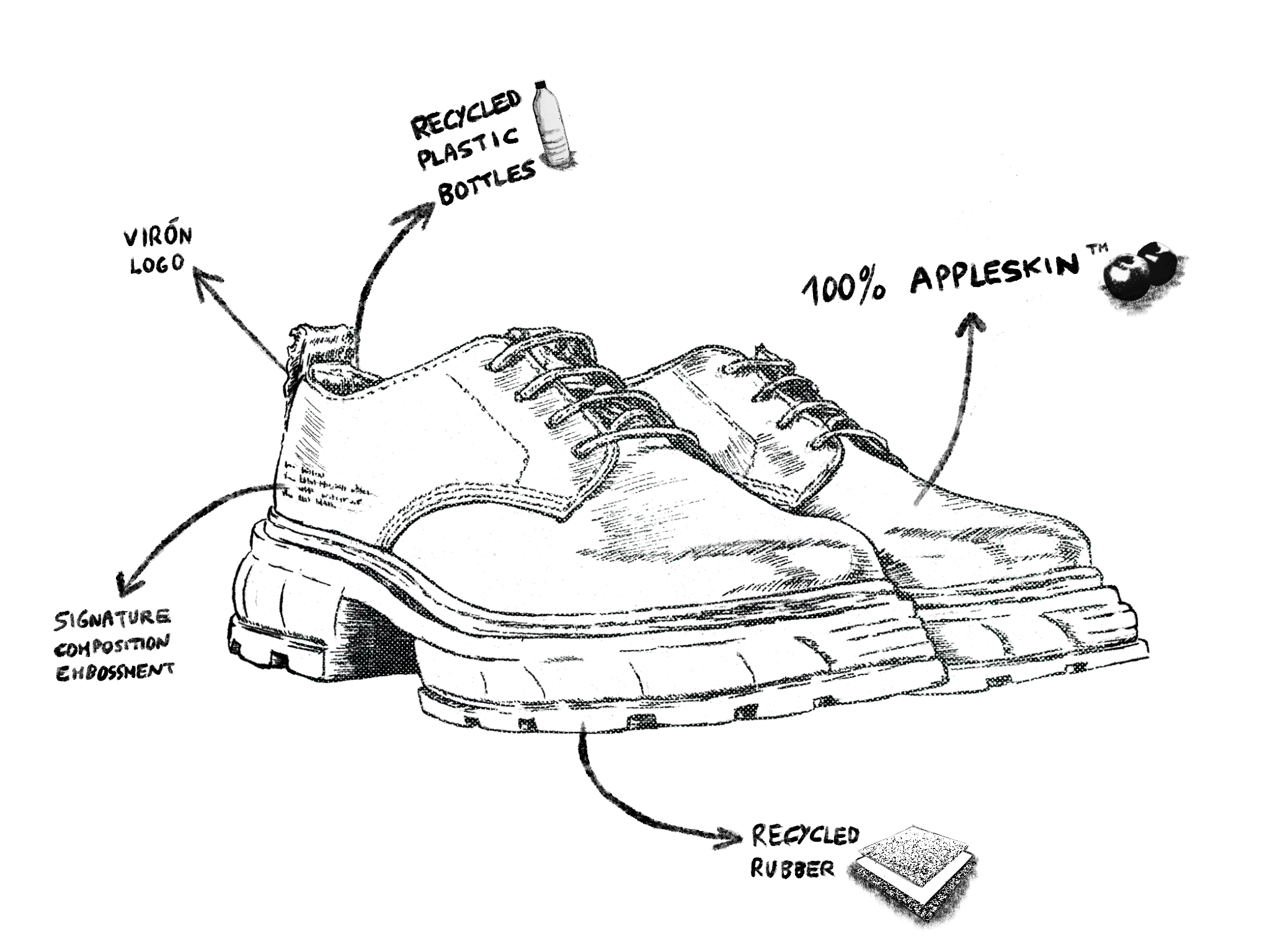 Alter Vegan platform derby shoes made from vegan leather in Black Apple sketch