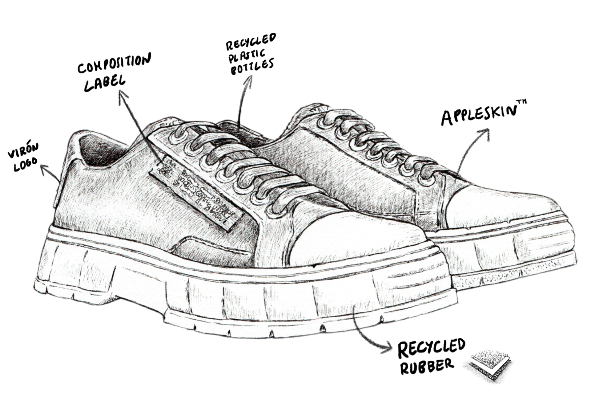 1968 Vegan basketball low-top sneaker out of Appleskin in white apple sketch