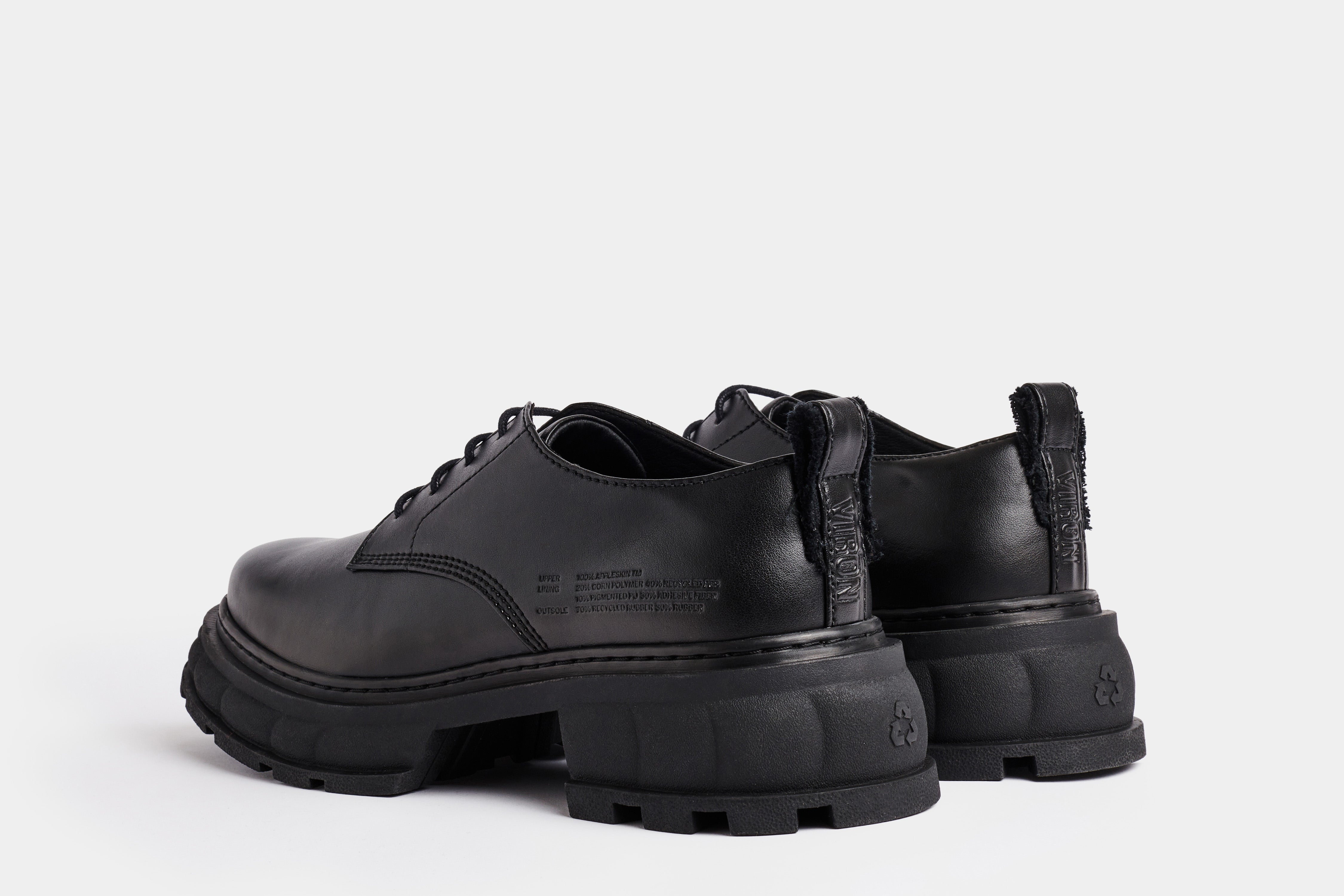 Alter Vegan platform derby shoes made from vegan leather in Black Apple shown from the back