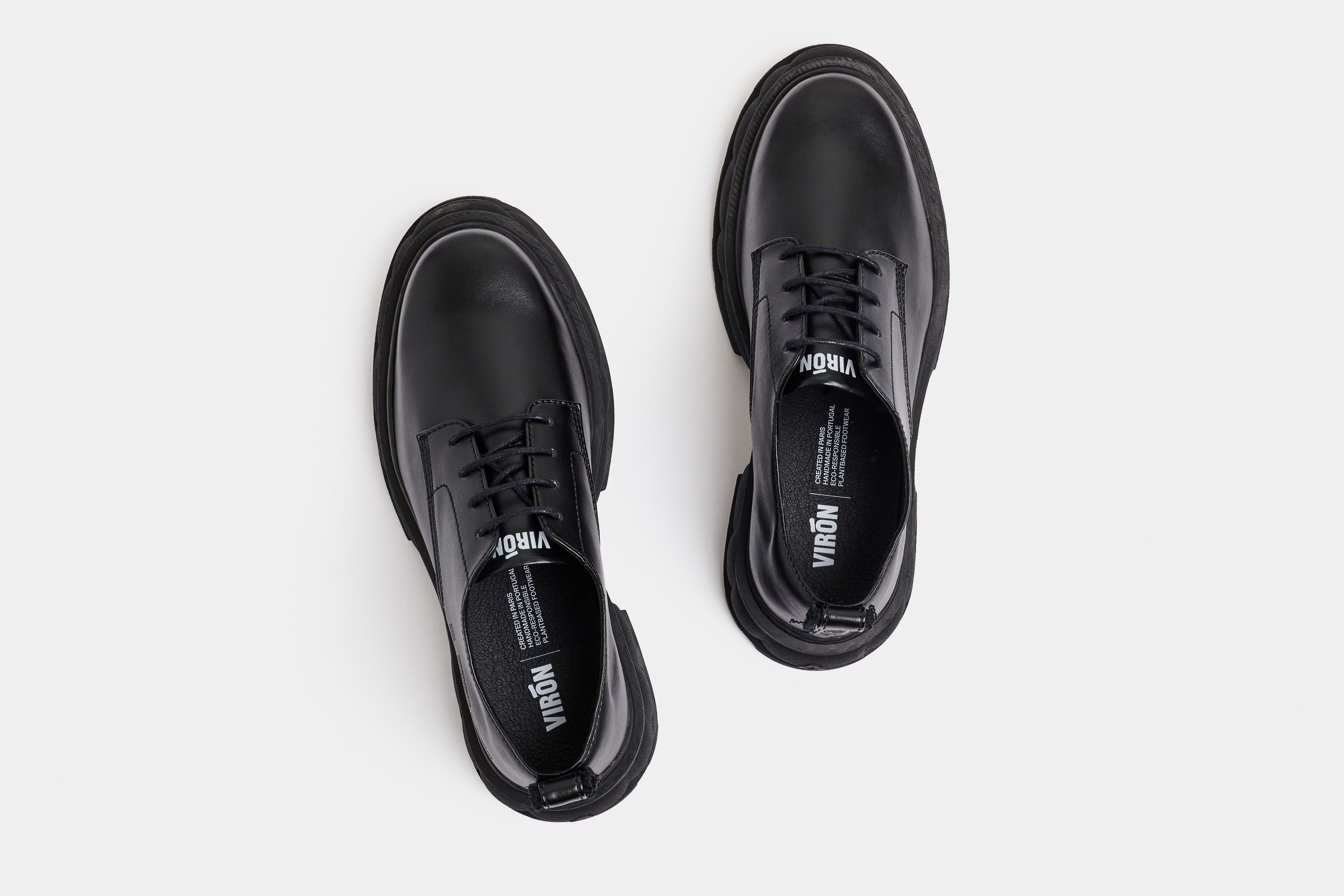 Alter Vegan platform derby shoes made from vegan leather in Black Apple shown from the top
