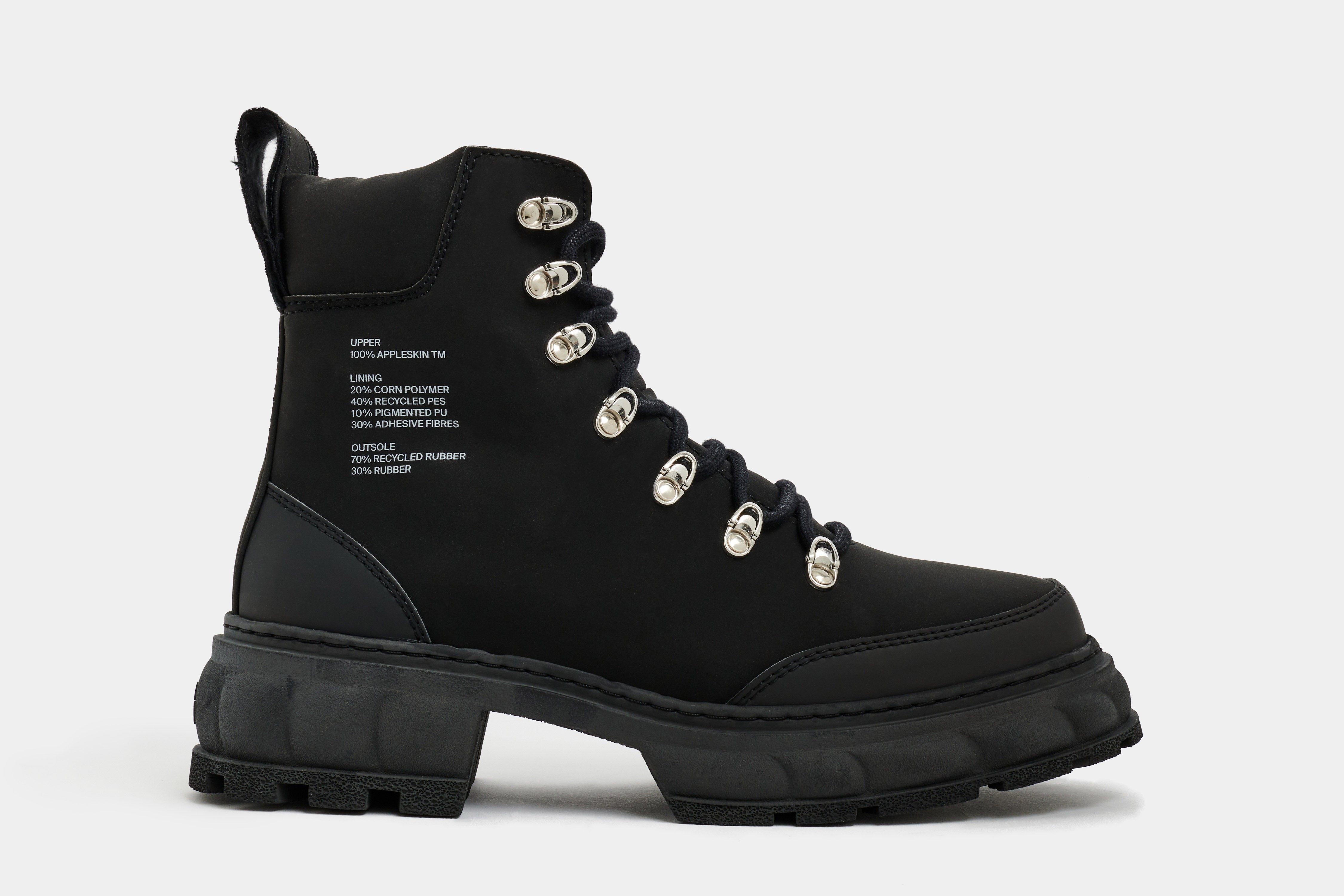 Disruptor Vegan Hiking boot out of Apple X in Black Apple shown from the side