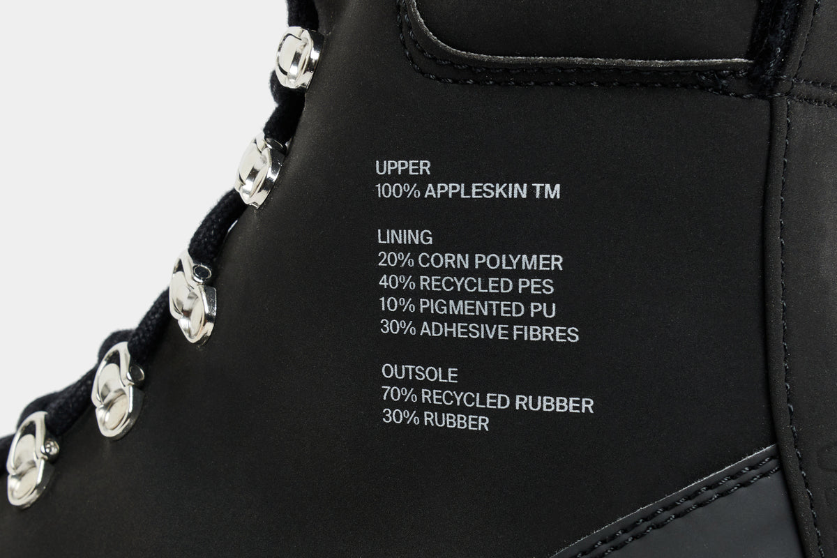 Disruptor Vegan Hiking boot out of Apple X in Black Apple detail close-up