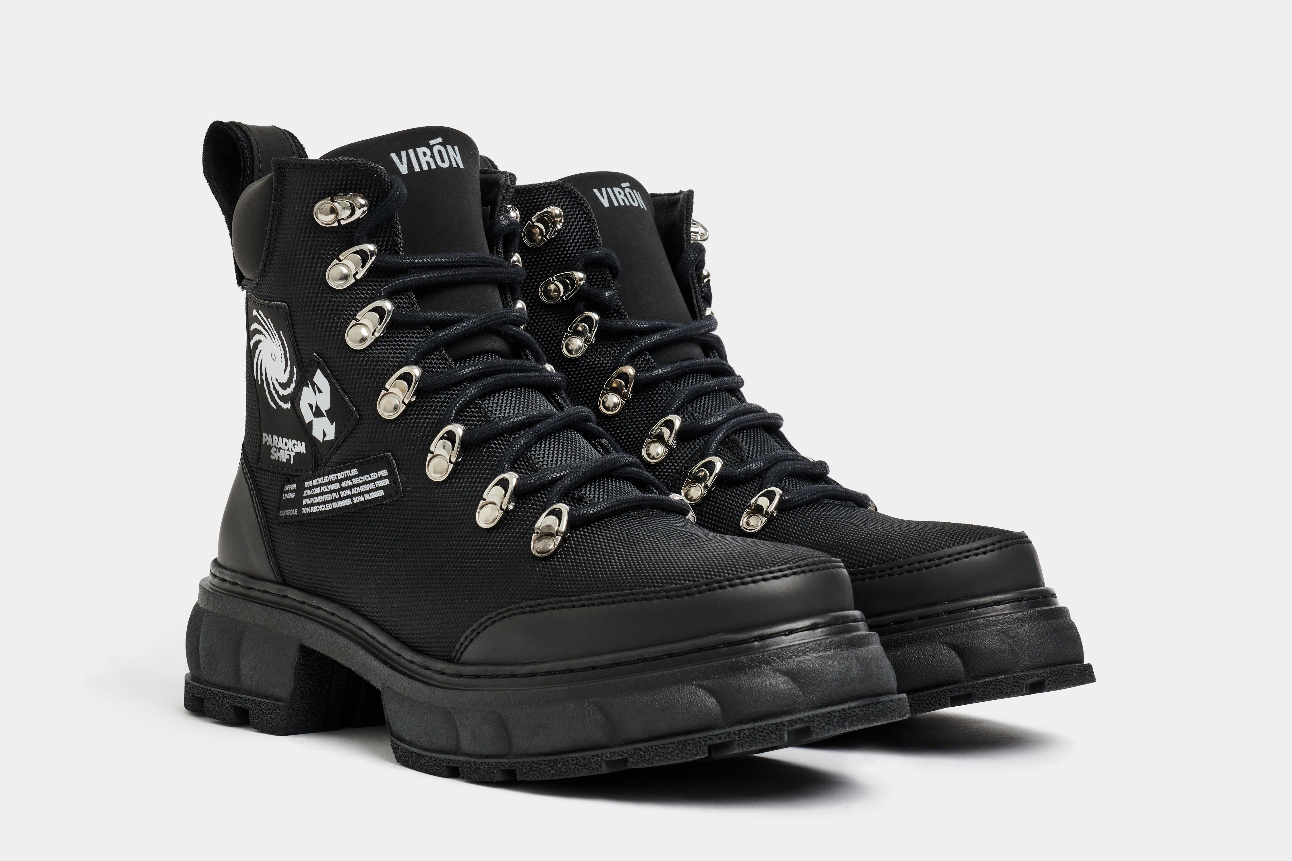 Disruptor Vegan Hiking boot out of recycled PET in Black Nylon shown from the front