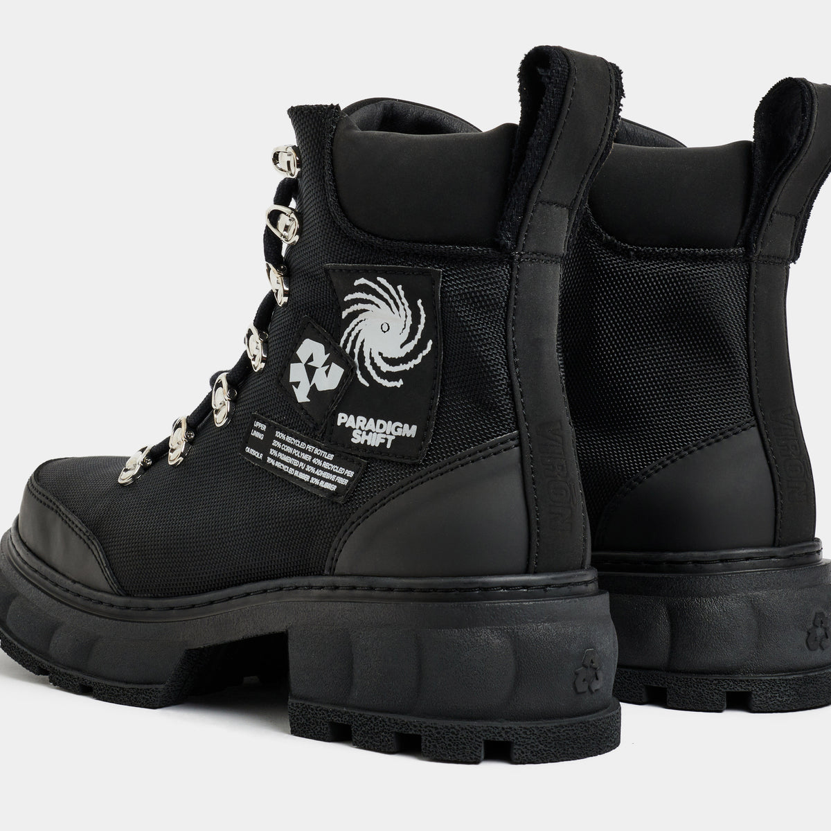 Disruptor Vegan Hiking boot out of recycled PET in Black Nylon shown from the back