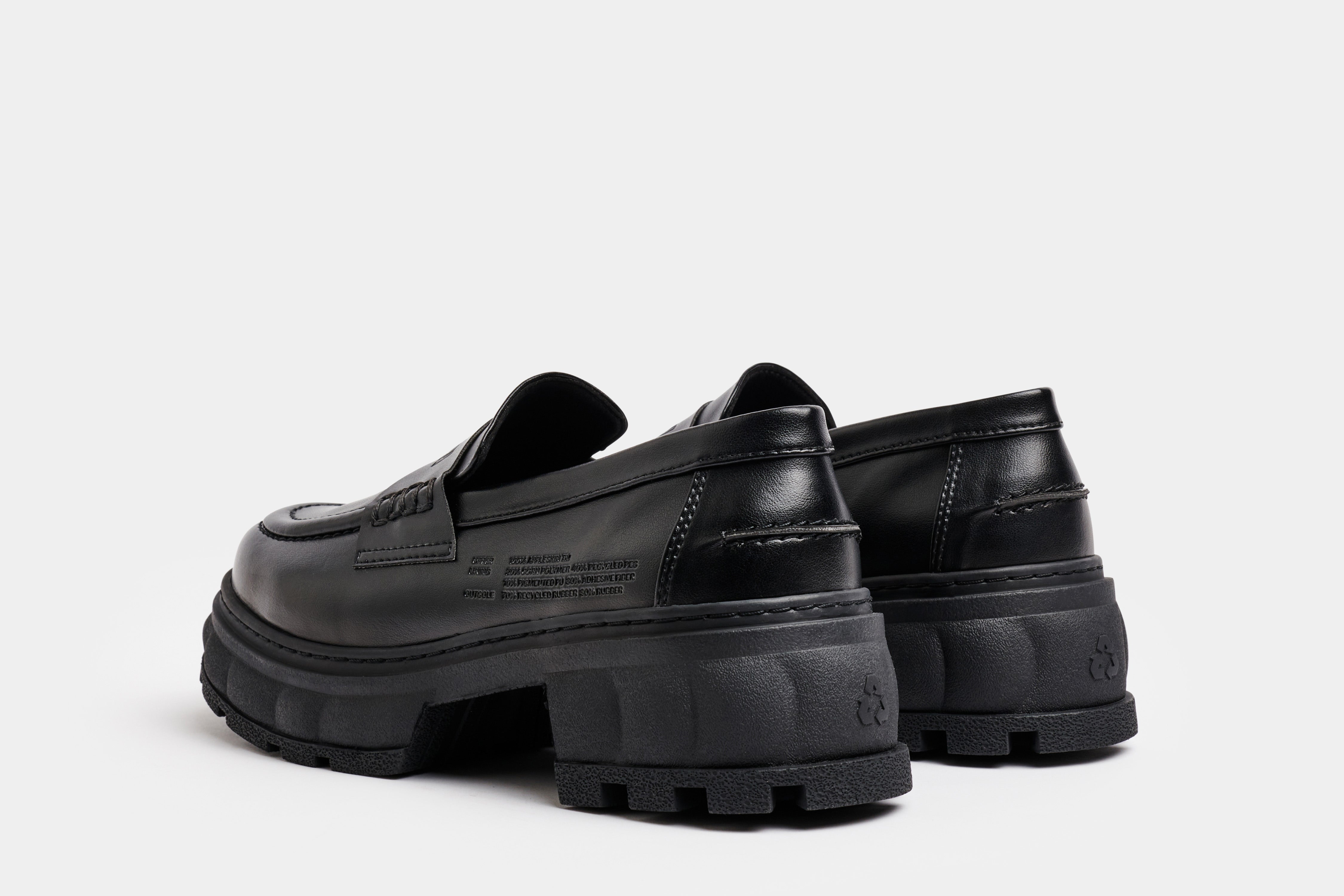 Quantum Vegan raised Loafer shoes out of Appleskin in Black Apple shown from the back