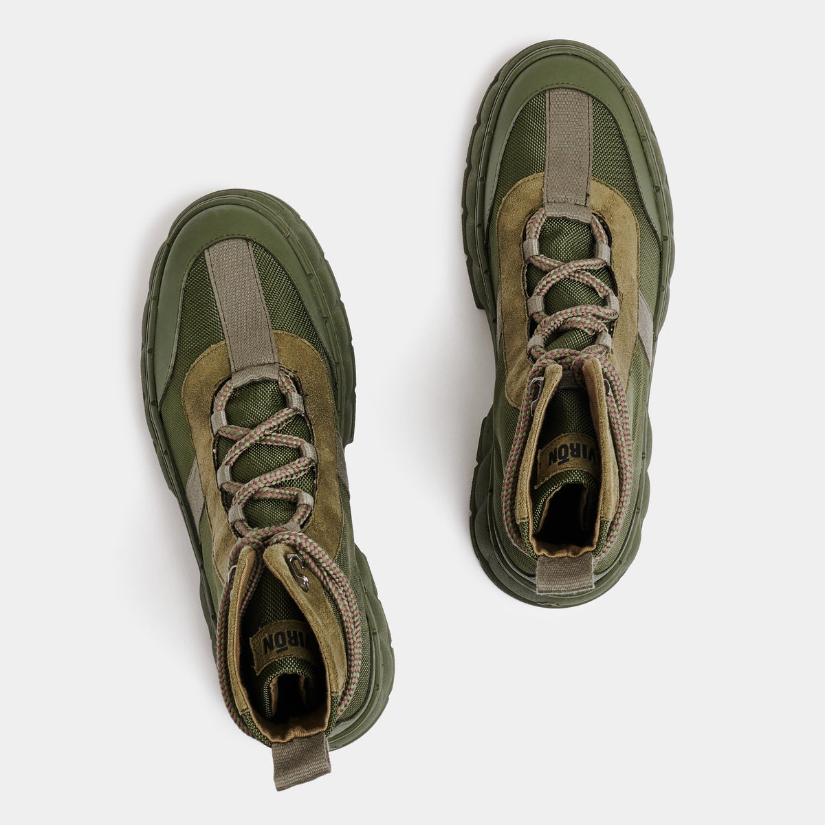 2017 Vegan army high-top sneaker out of recycled PET in green nylon shown from the top