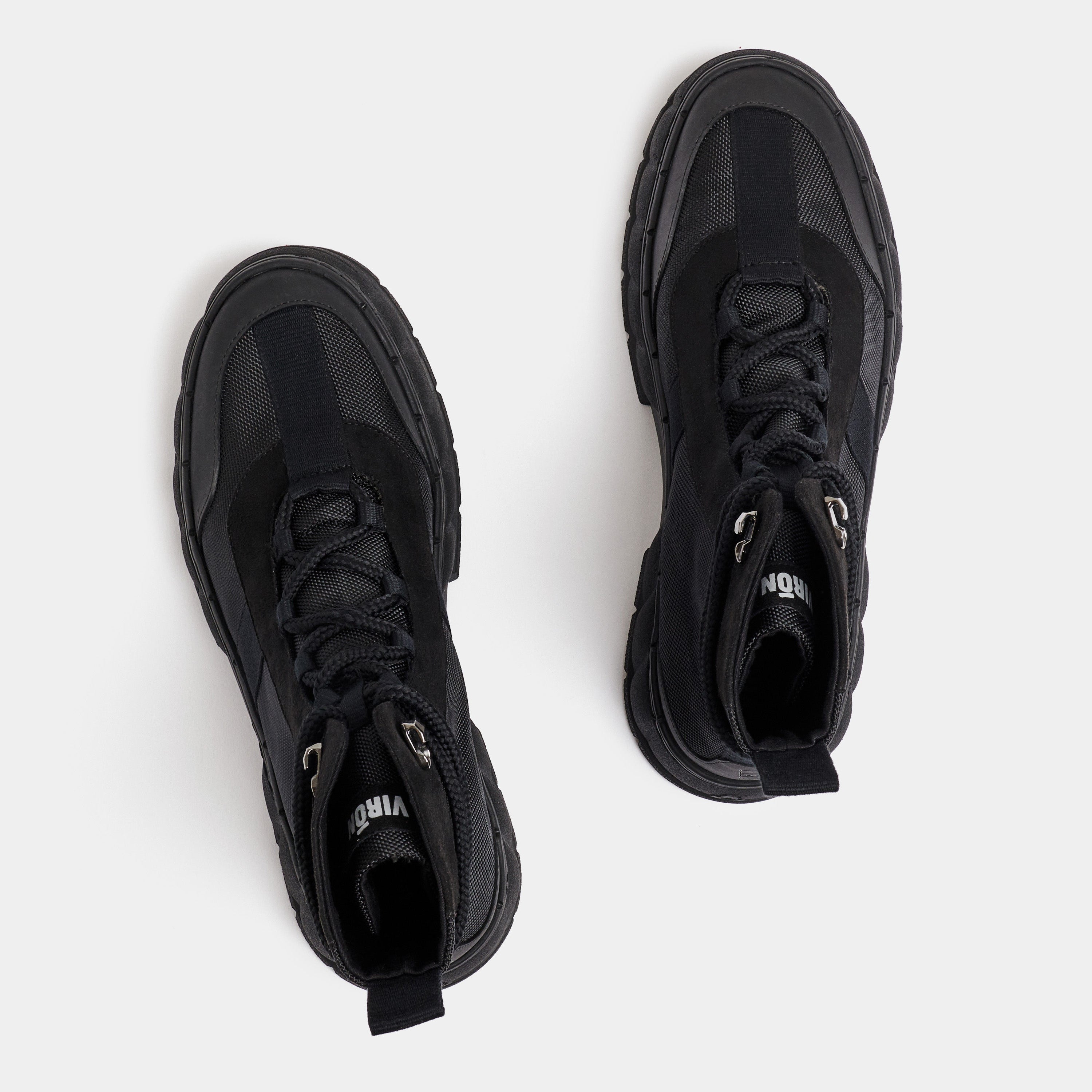2017 Vegan army high-top sneaker out of recycled PET in black nylon shown from the top