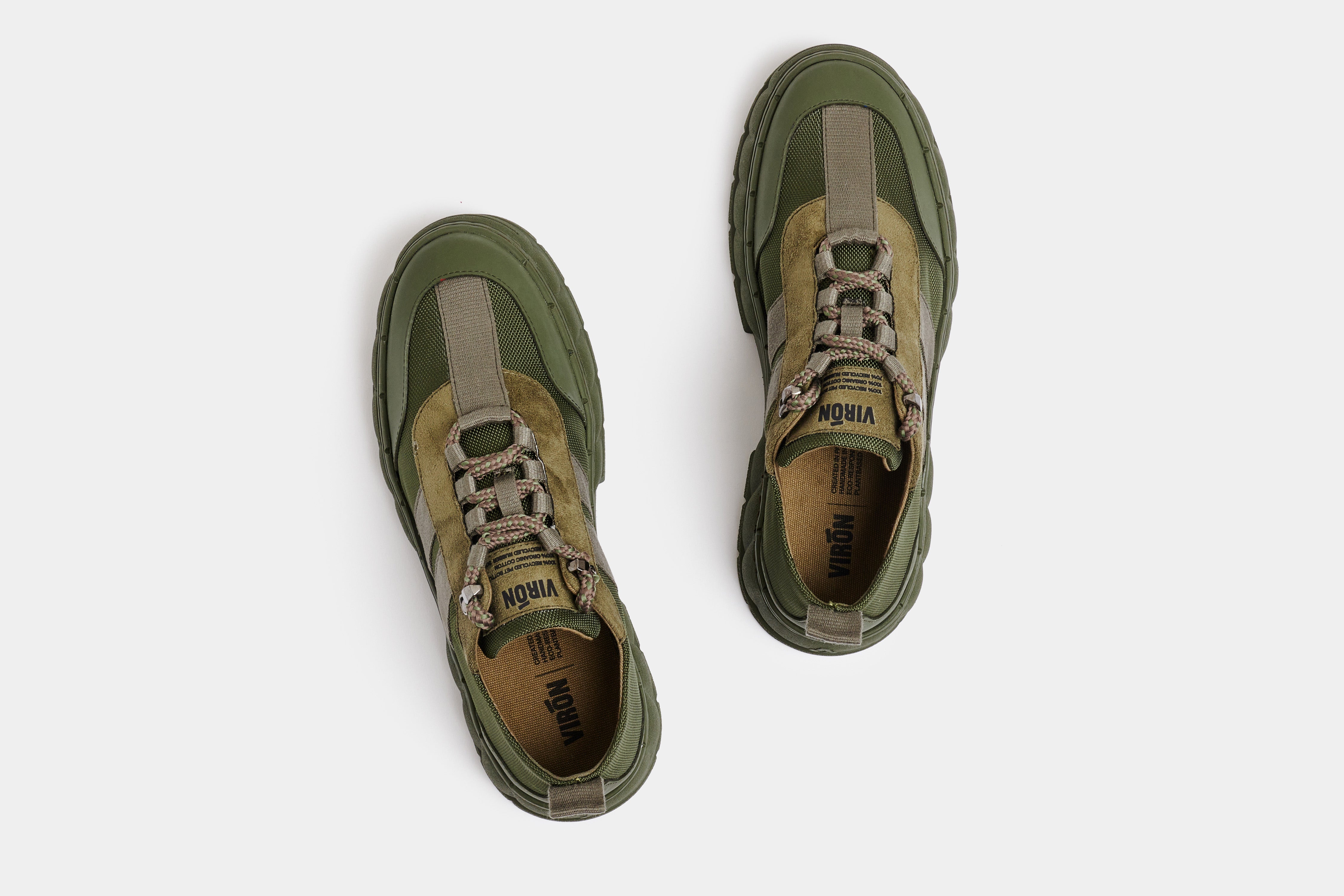 2008 Vegan army low-top sneaker out of recycled PET in green nylon shown from the top