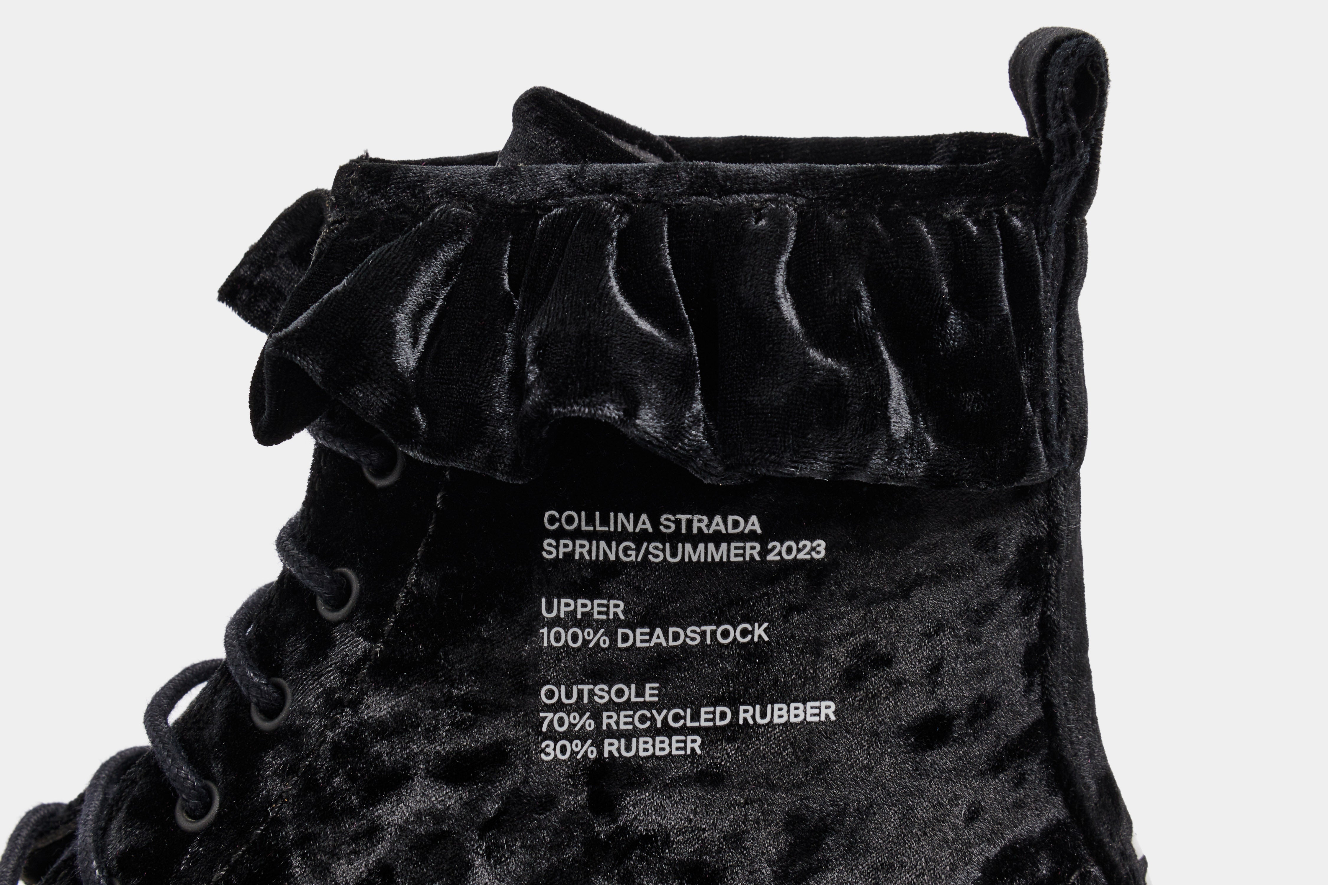 1992c Virón x collina Strada Vegan boots made from deatstock velvet in black velvet shown close up