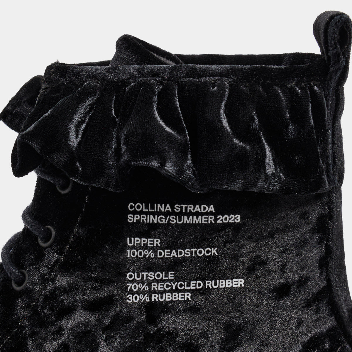 1992c Virón x collina Strada Vegan boots made from deatstock velvet in black velvet shown close up