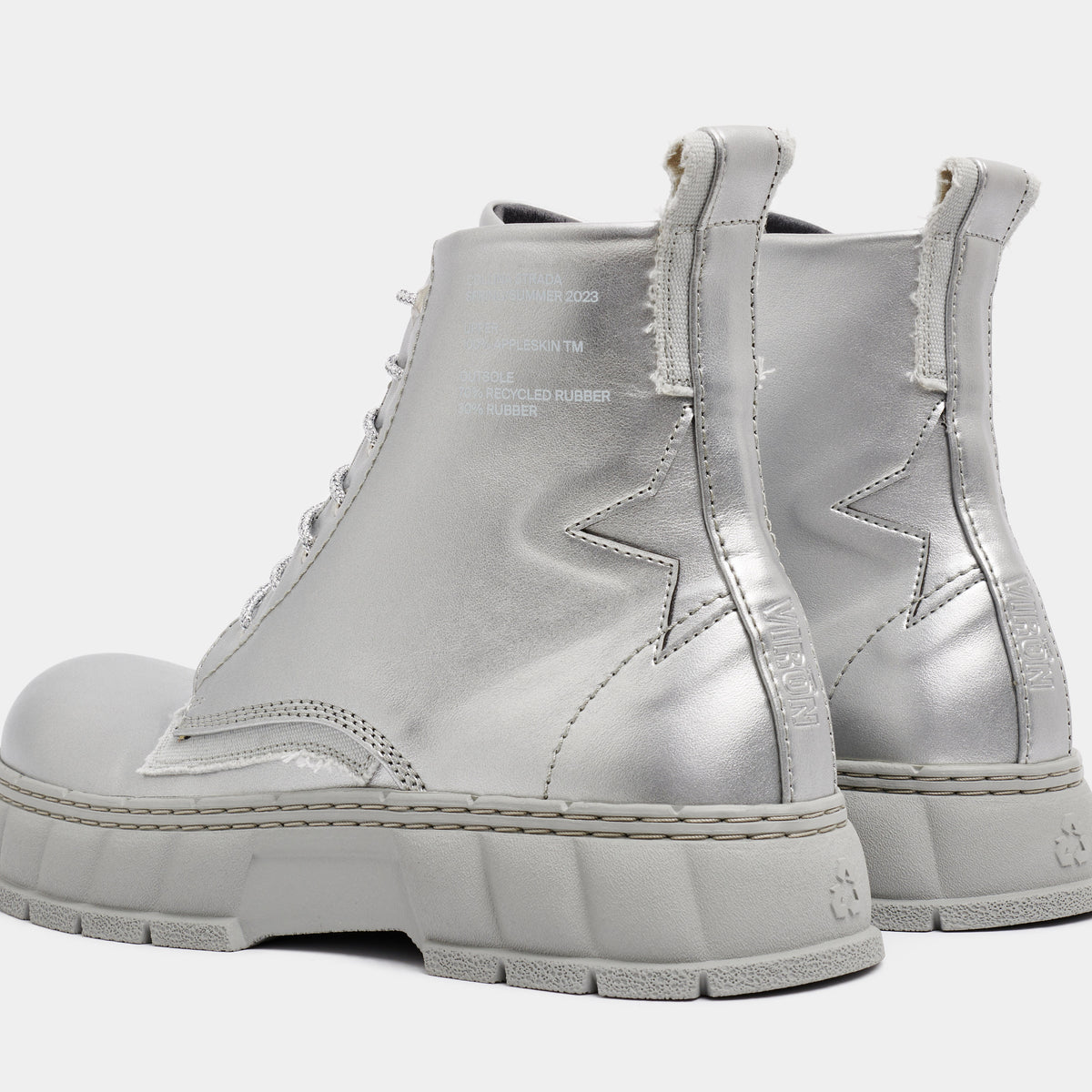 1992c Virón x collina Strada Vegan boots made from apple leather in silver apple shown from the back