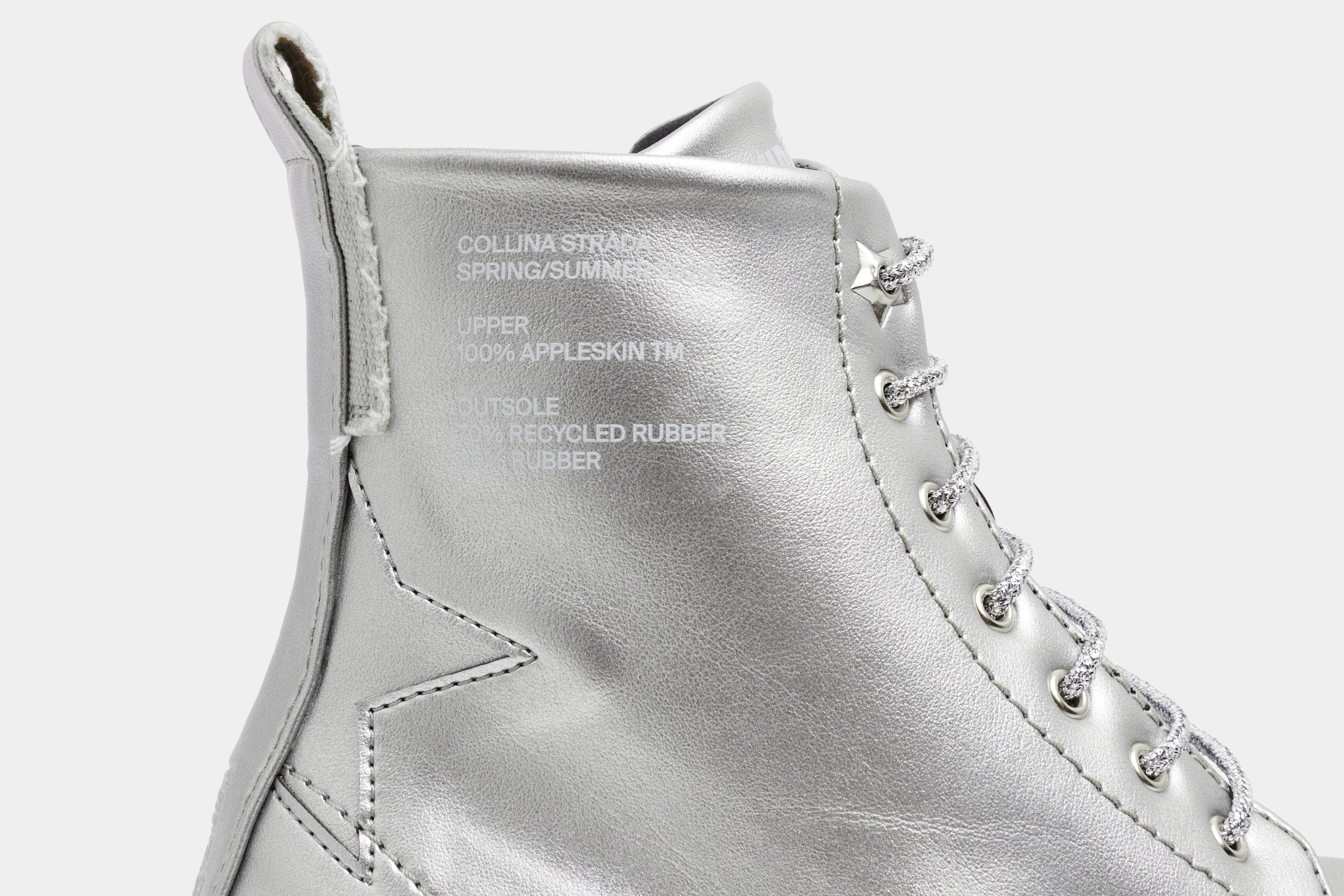 1992c Virón x collina Strada Vegan boots made from apple leather in silver apple shown close up