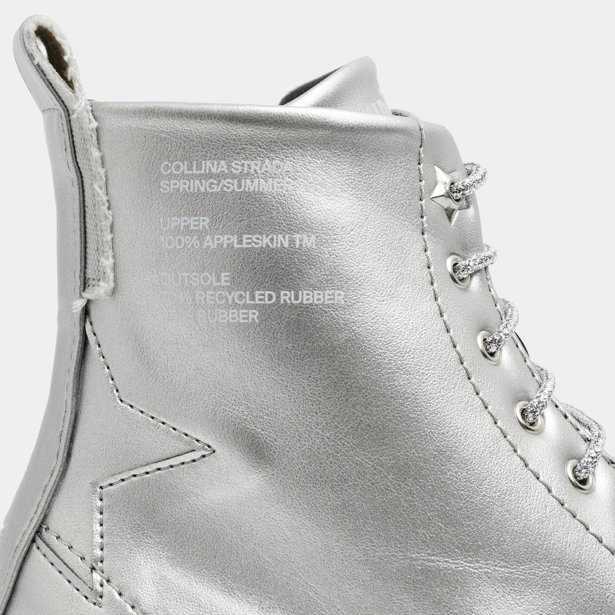 1992c Virón x collina Strada Vegan boots made from apple leather in silver apple shown close up