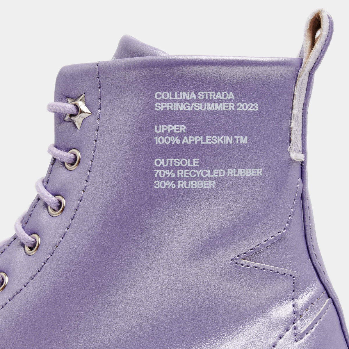 1992c Virón x collina Strada Vegan boots made from apple leather in lilac apple shown close up