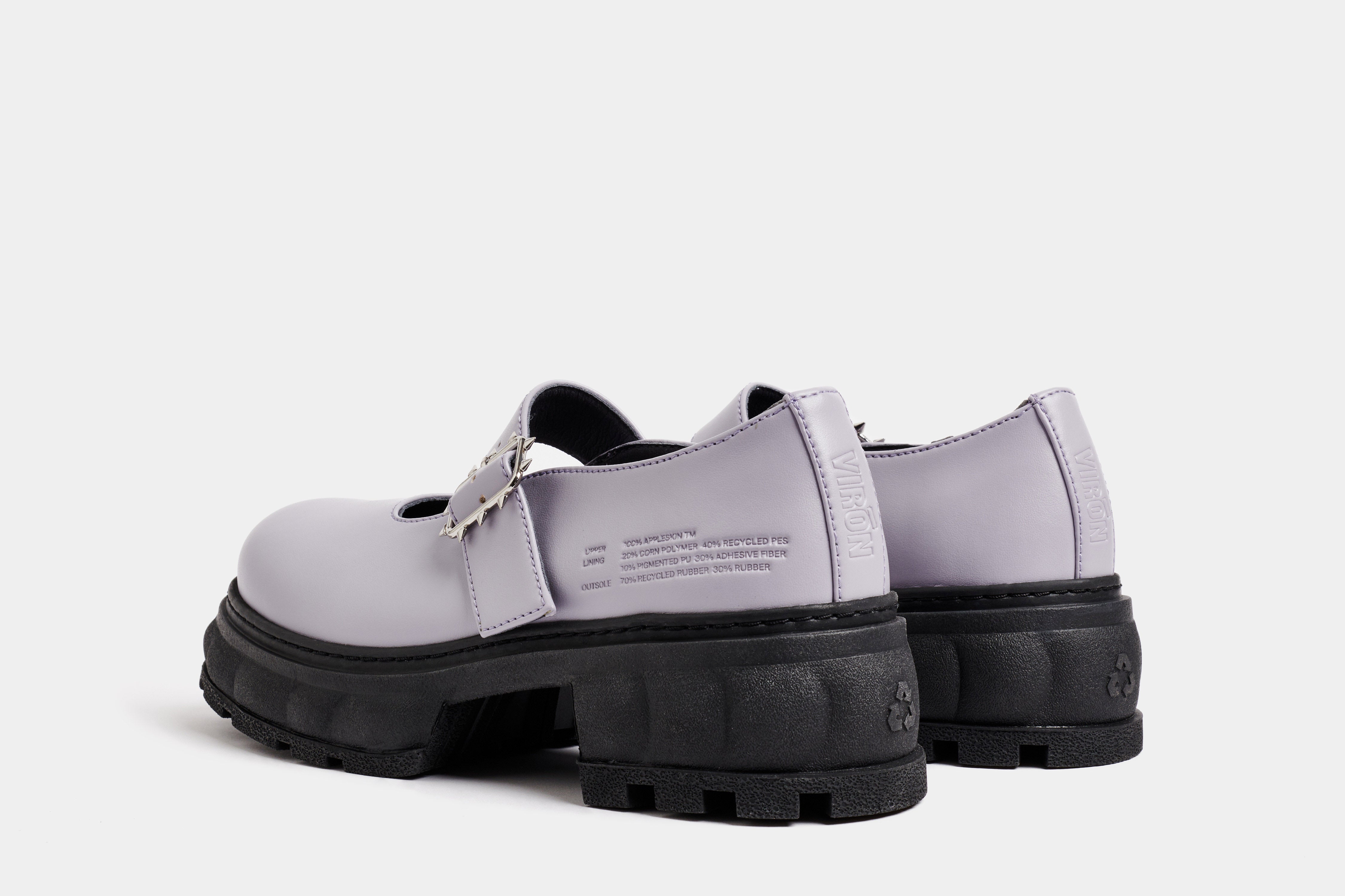 Impulse Vegan raised Mary Jane shoes out of Appleskin in light purple shown from the back