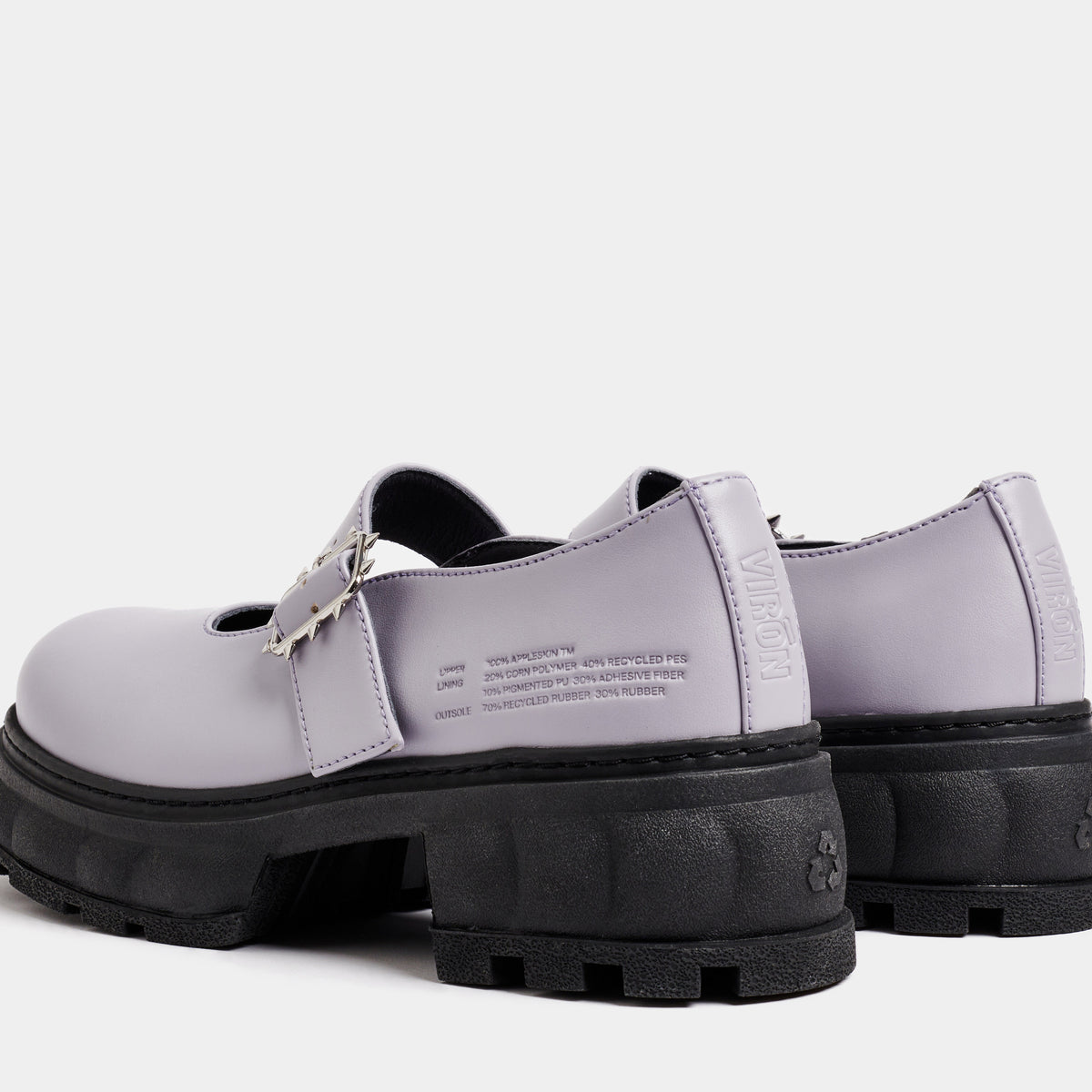 Impulse Vegan raised Mary Jane shoes out of Appleskin in light purple shown from the back