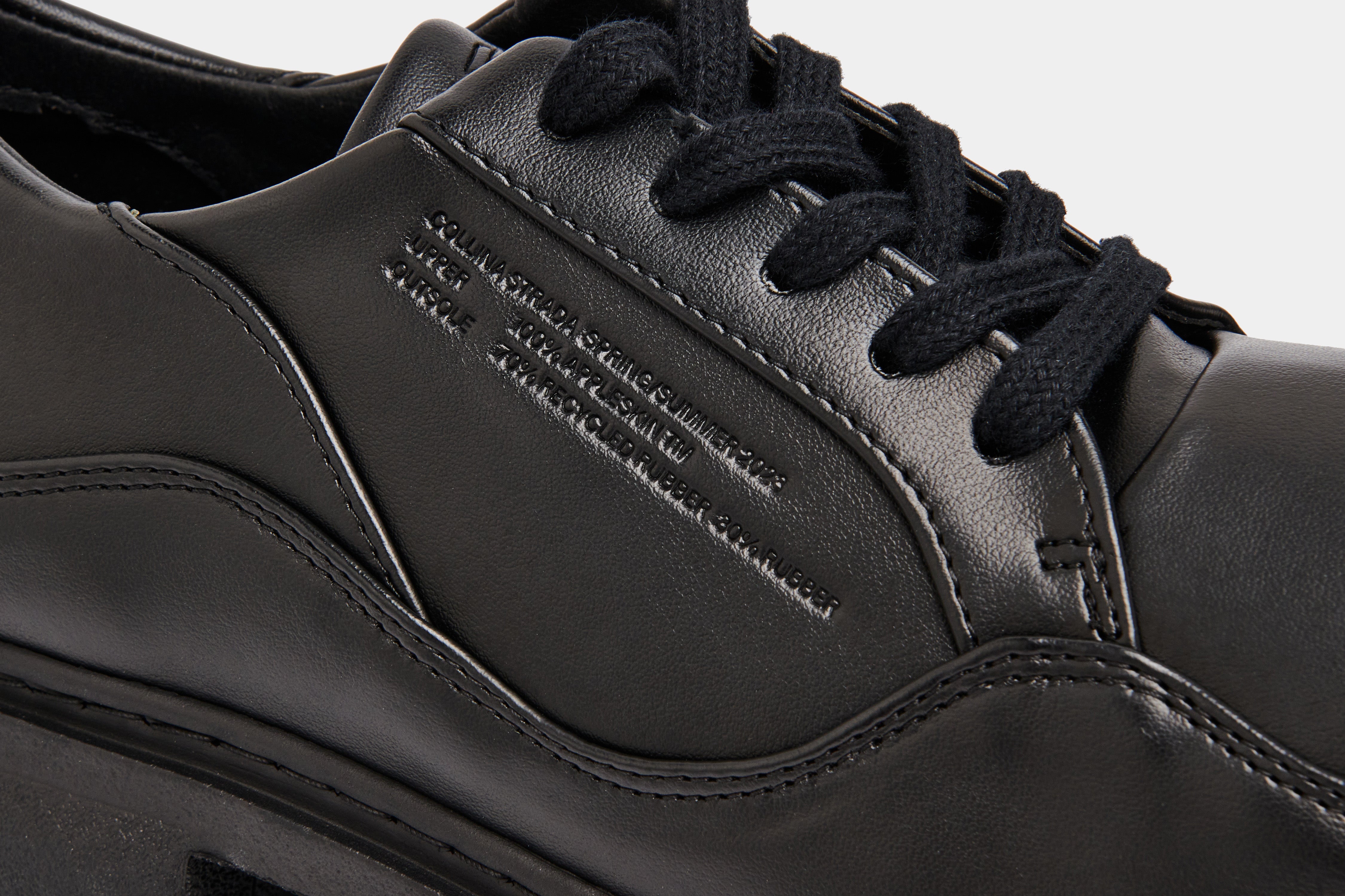 Monarch Virón x collina Strada Vegan derby made from apple leather in black apple shown close up