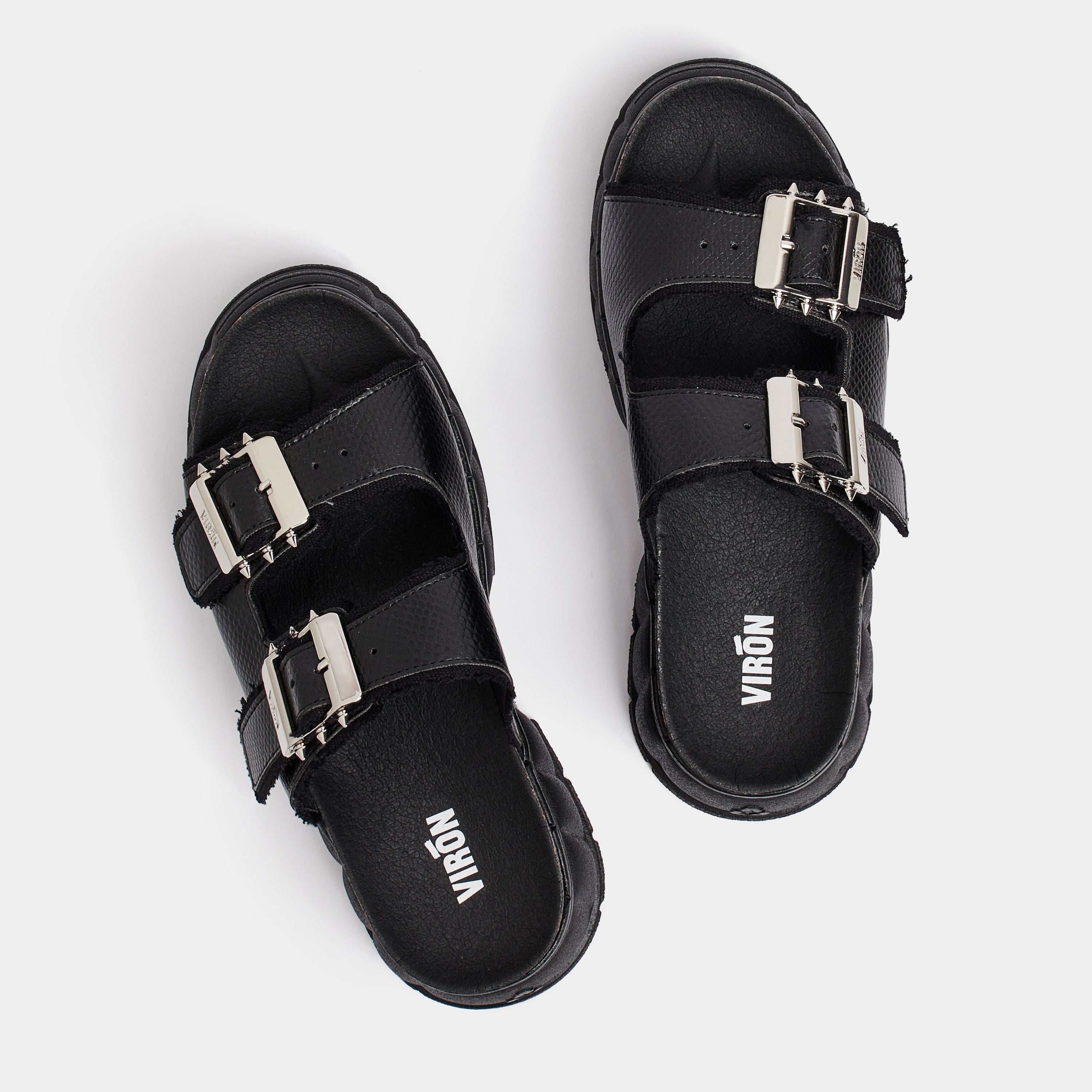 2018 Vegan black platform sandal made from apple leather in snake optic shown from the top