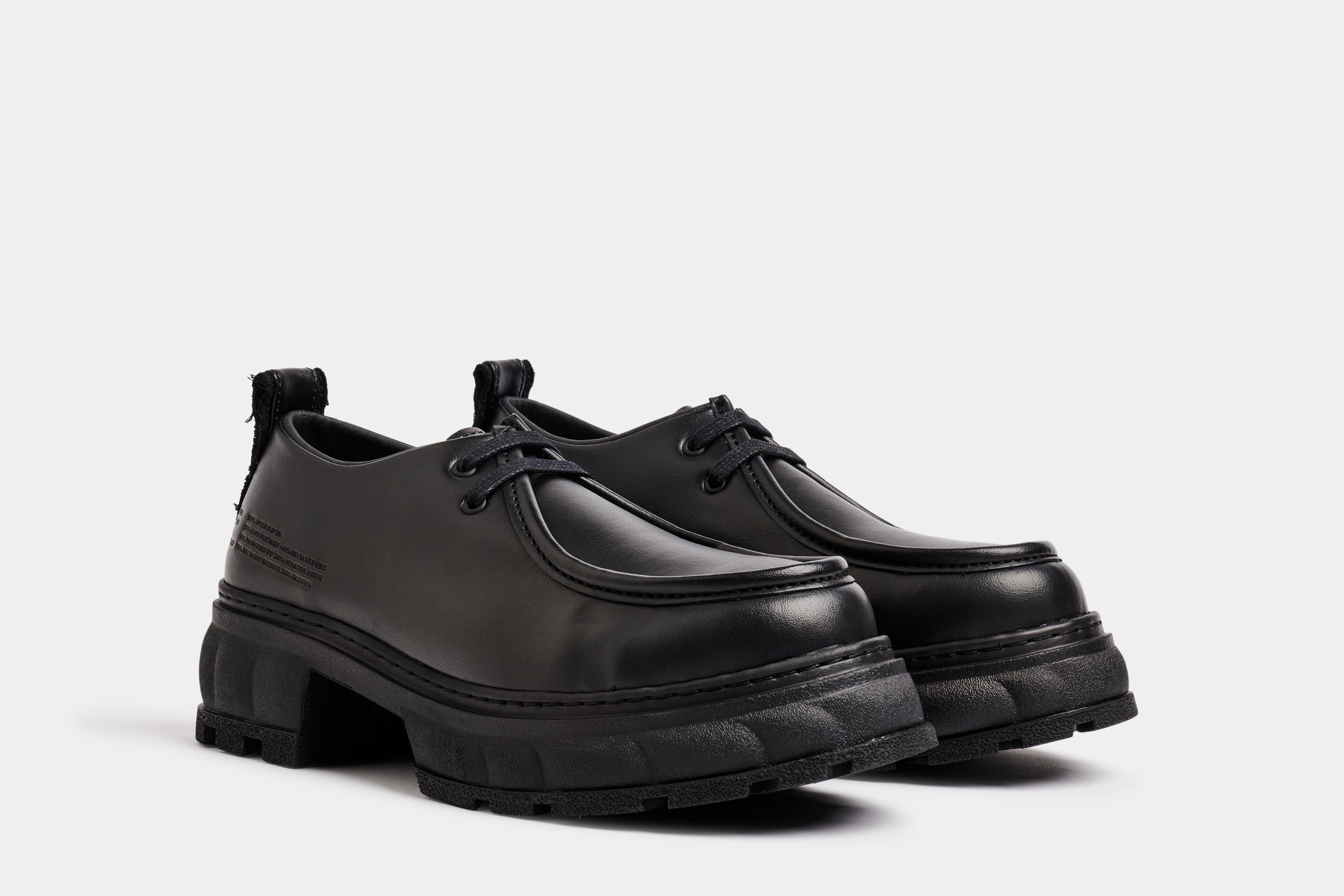 New Order Vegan take on paraboot workwear shoes out of Appleskin in Black Apple shown from the front