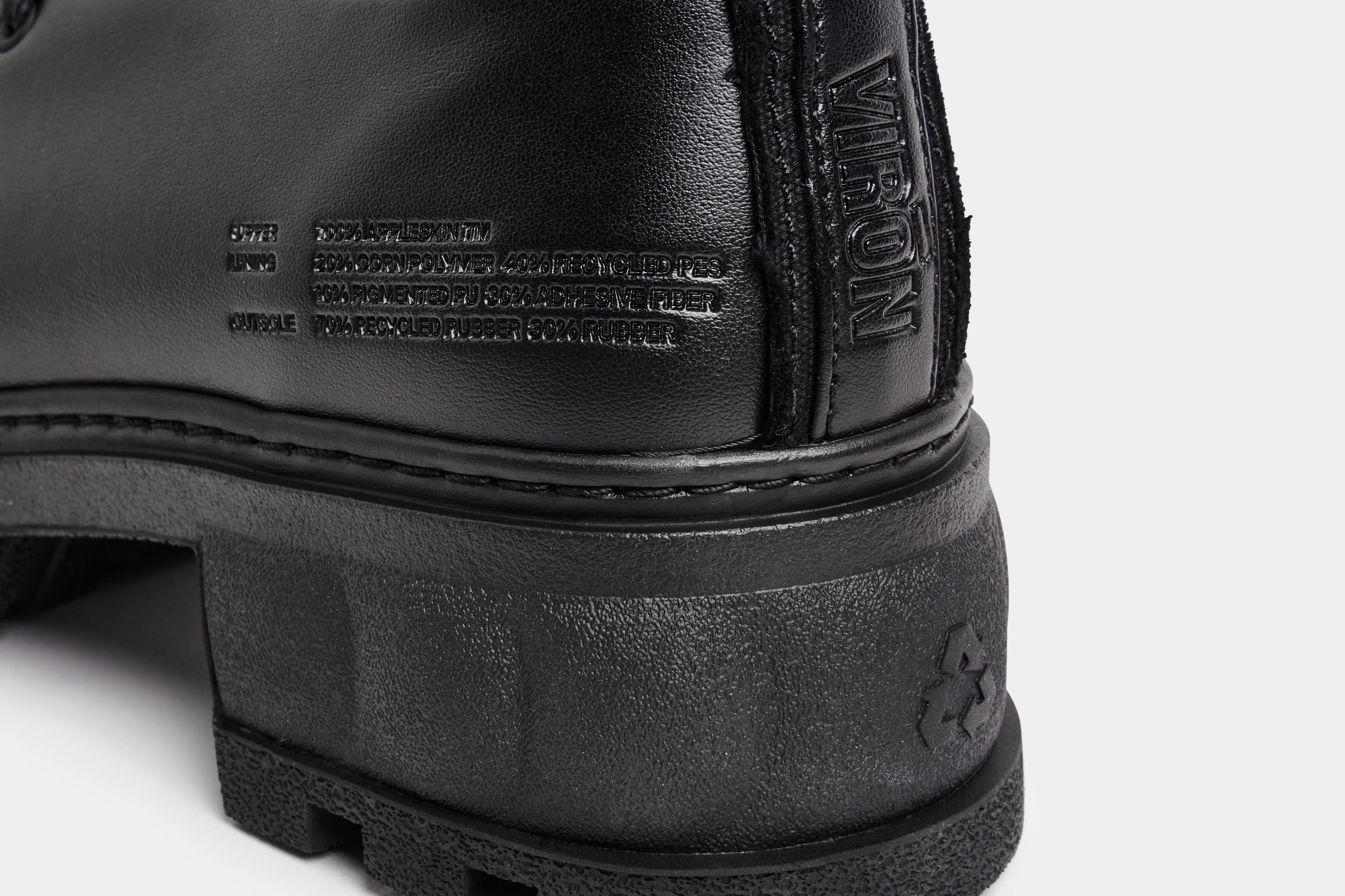 New Order Vegan take on paraboot workwear shoes out of Appleskin in Black Apple detail close-up