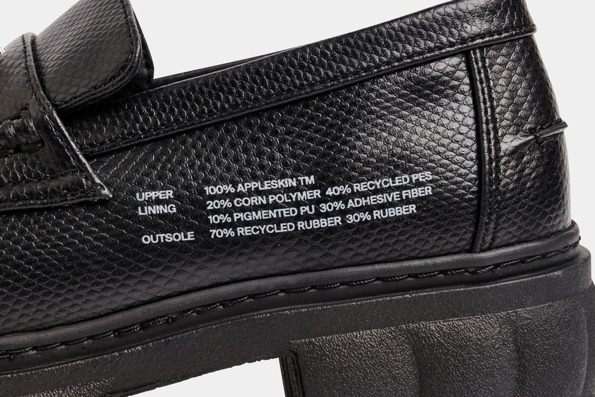Quantum Vegan raised Loafer shoes in snakeskin optic out of Appleskin in Black Apple detail close-up